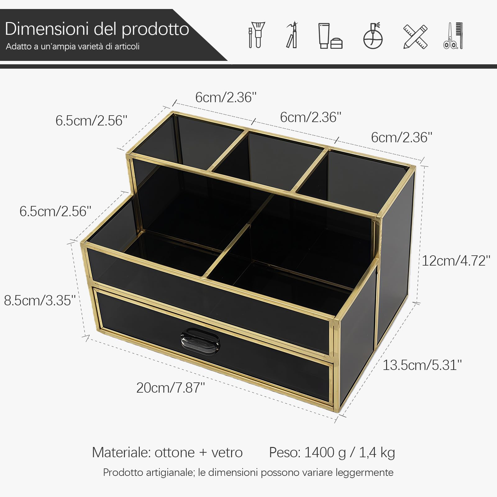 HARLIANGXY Organizer Trucchi con Cassetti, Organizzatore Cosmetici in Metallo, Porta Pennelli Make up per Scrivania, Organizzatore Trucchi adatti a Camera da Letto, Toletta, Bagno