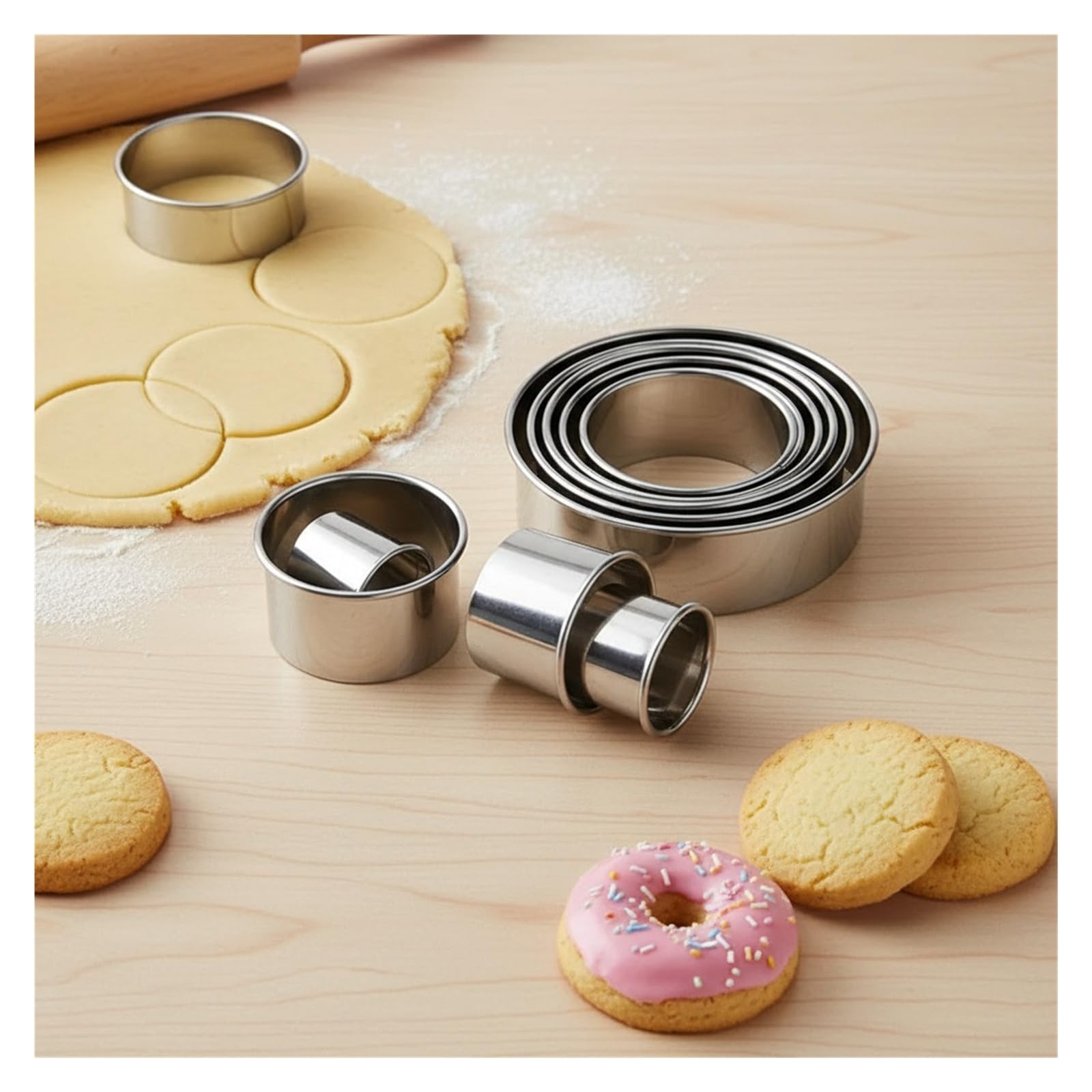 Runde Ausstechformen aus Edelstahl, 11-teiliges Set, DIY-Gebäck-Backringformen for Kekse und Kekse