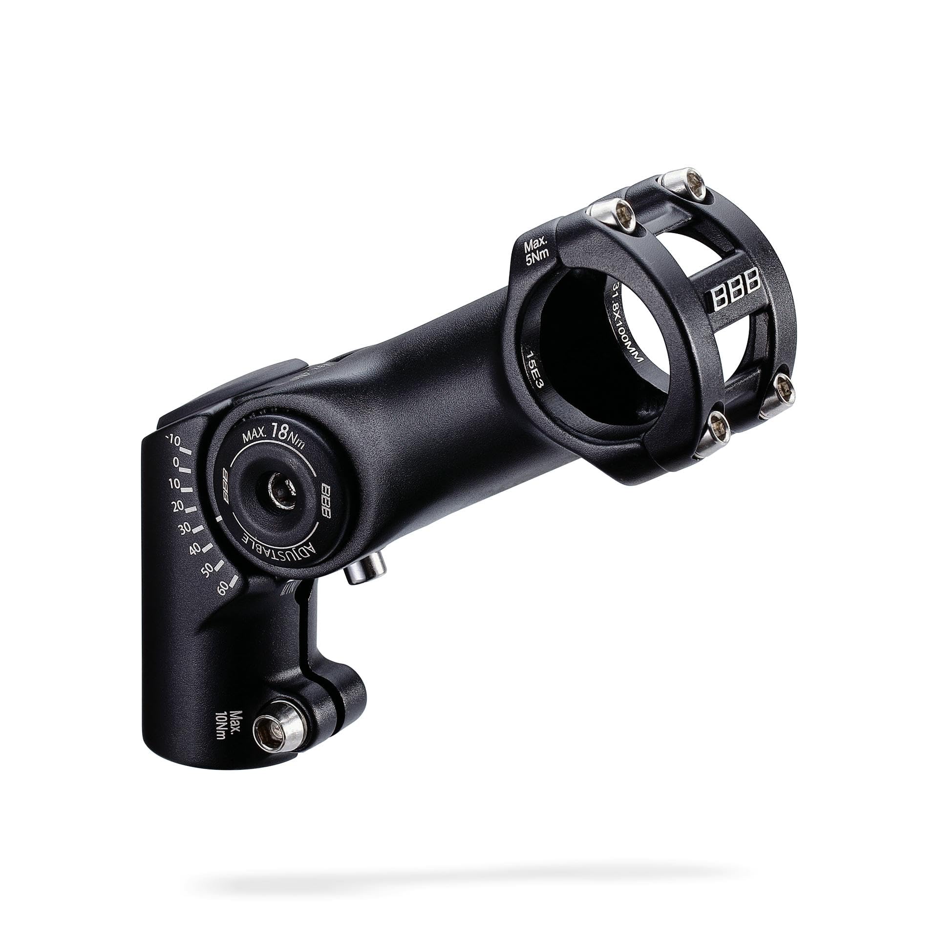 BBB Cycling Highfix Os Potence de guidon de vélo réglable avec-40° -+60° Montage direct Boulon en acier inoxydable 6061 T6 Aluminium Noir 120 mm