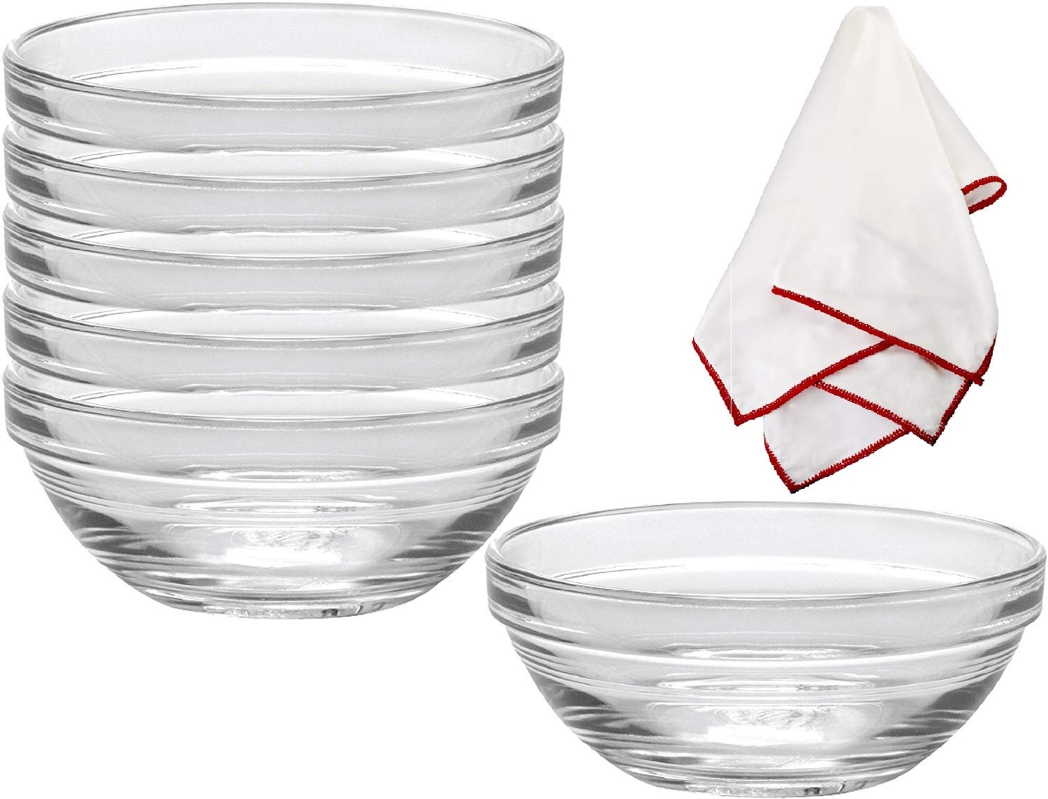 HomeHouseware Duralex Lys Stackable Glass Bowls with a Polishing Cloth