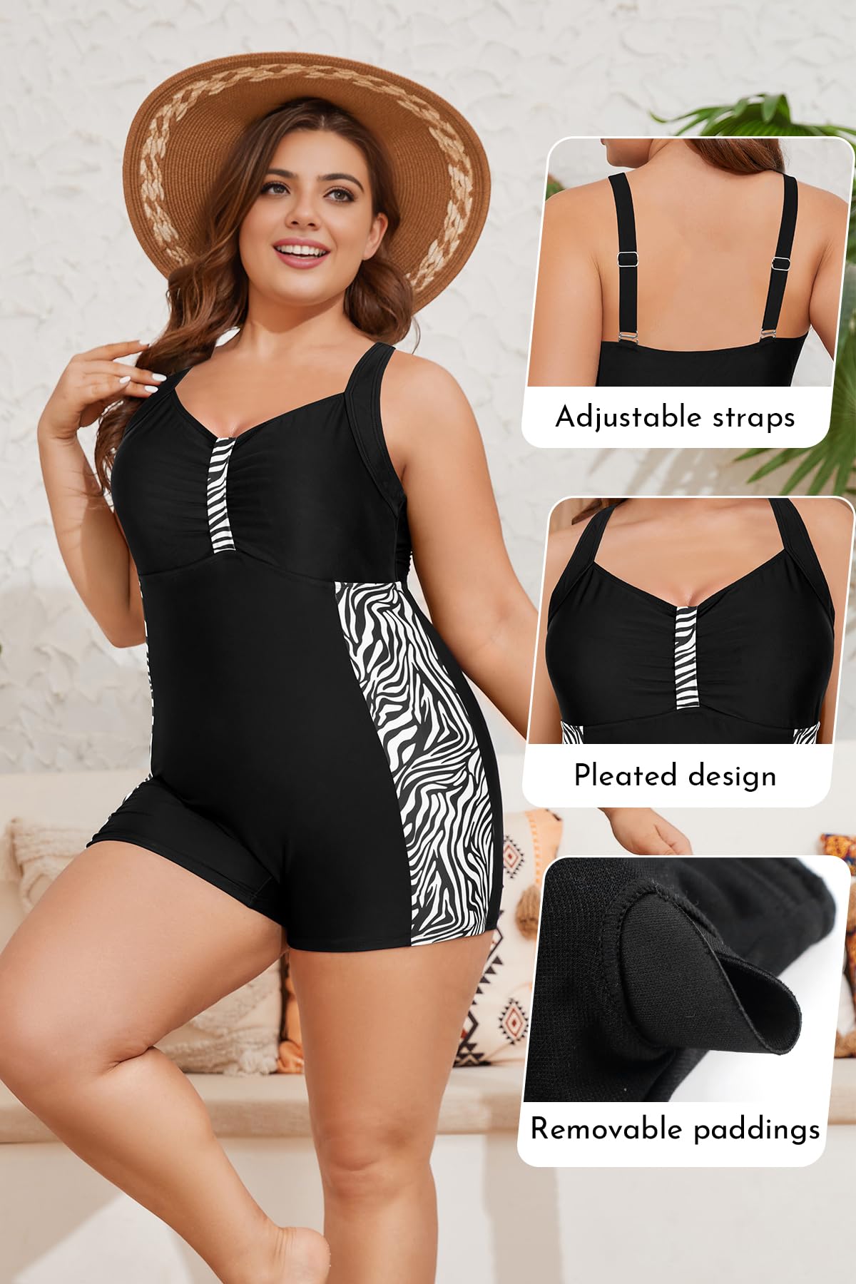 SHEKINI Costume da Bagno da Donna Taglie Forti Swimsuit Imbottito Intero Costumi Un Pezzo Atletico Modesto Swimwear Elegante Pancia Piatta Beachwear
