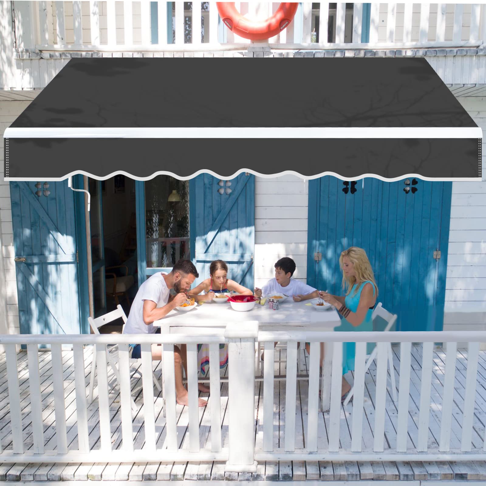 Herrselsam Toldo con brazo articulado, 300 x 250 cm, toldo retráctil con manivela, protección solar contra el agua, ángulo ajustable hasta 30 grados, requiere montaje, incluye soporte de pared, color