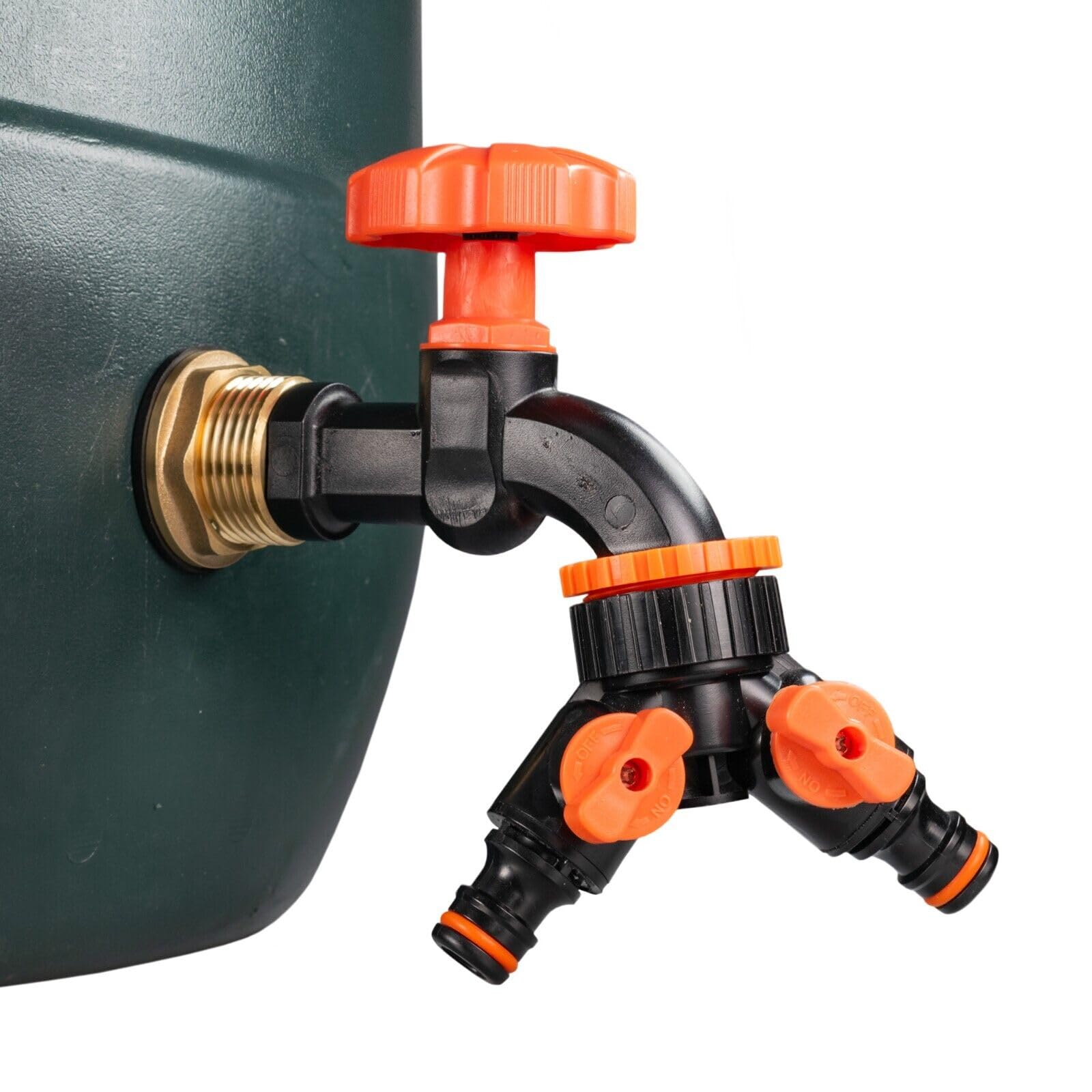 1" Brass Metal Lever Water Butt Replacement Tap with Quick Hosepipe Outlet – Durable Bib Tap for Garden Watering and Irrigation Systems (Black tap + valved Splitter)