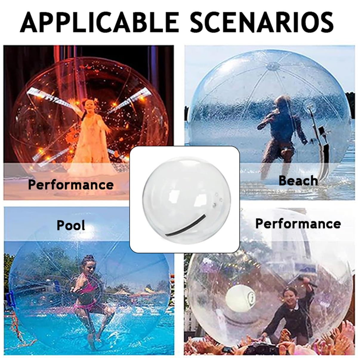 Pallone gonfiabile in PVC trasparente, con cerniera, per spiagge e piscine, con pompa ad aria, divertente attrezzatura per sport acquatici