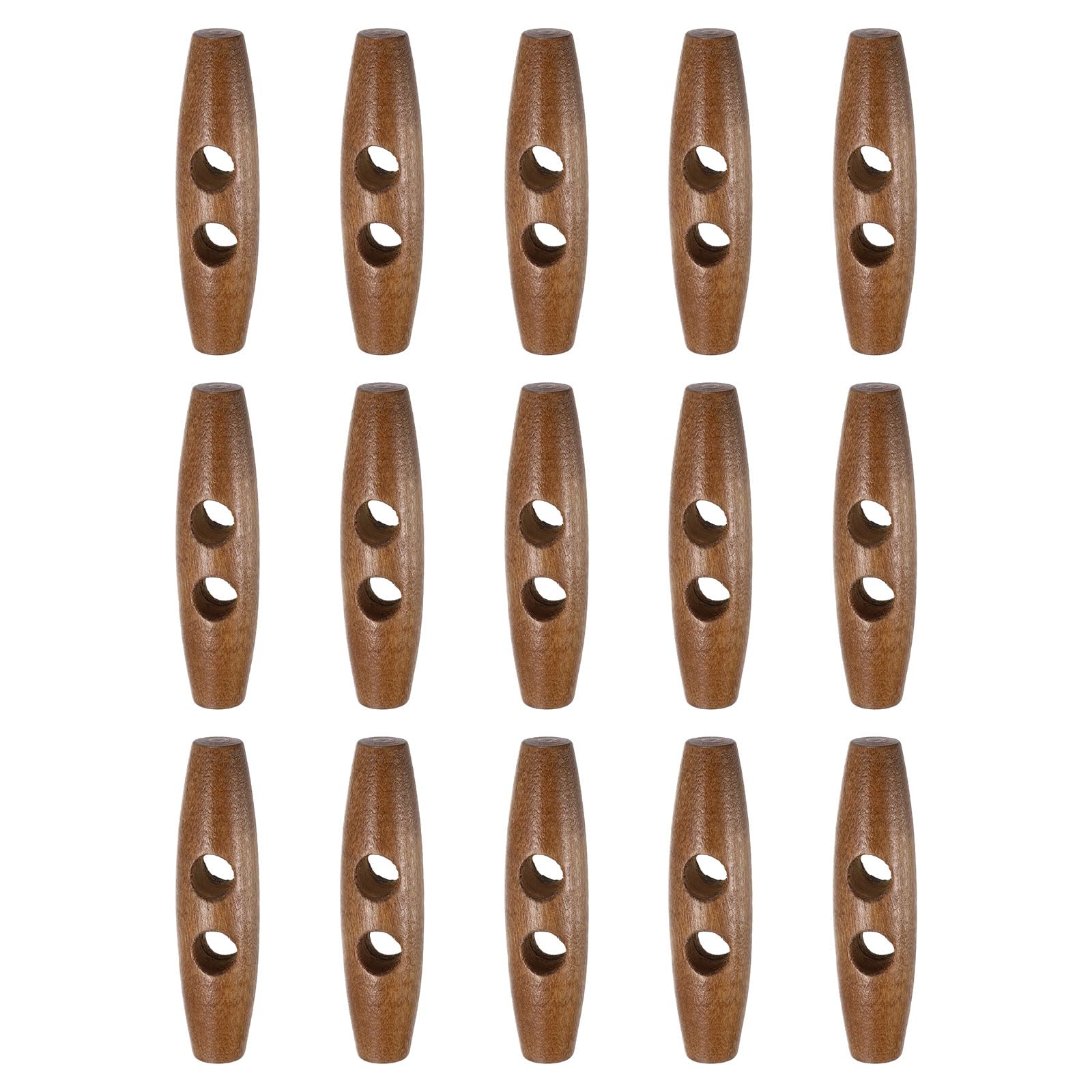 sourcing map 15pcs Wooden Toggle Buttons 55mm / 2.2" Double Hole Wood Olive Horn Sewing Buttons for Coat Sweaters Clothing DIY Craft, Light Brown