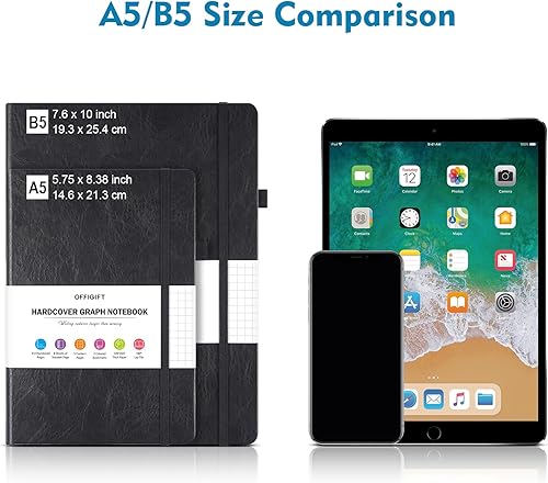 Miniatura 6 de Cuaderno de papel cuadriculado, 312 páginas numeradas, diario grande de cuero de tapa dura A5, cuaderno de papel cuadrícula de 3.53 ozm con páginas