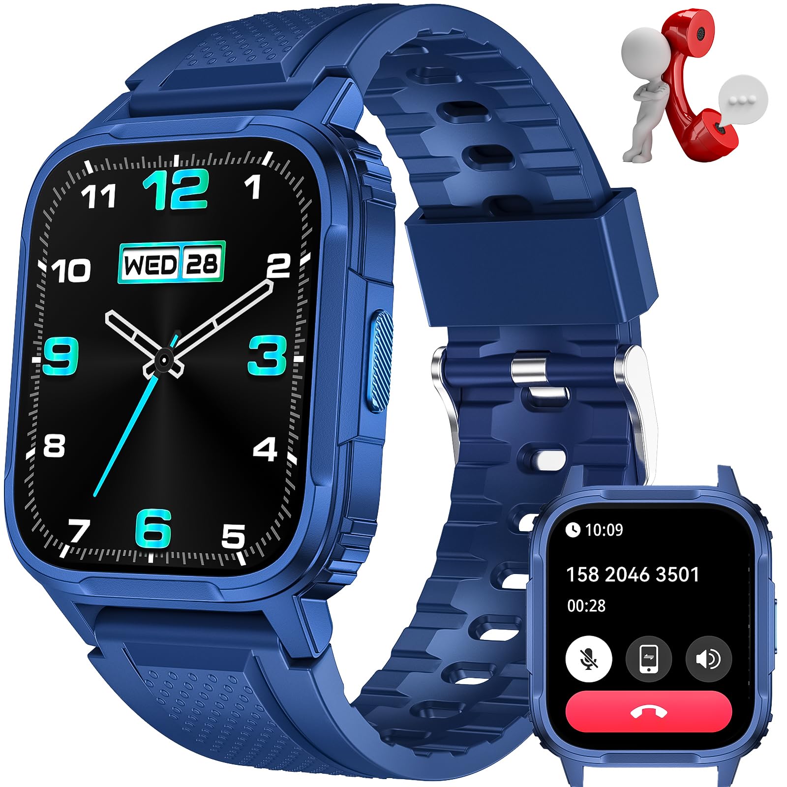 JELLOO Smart Watch for Men(Answer/Make Call), 1.95" Outdoor Sports Smartwatch, 120+Sport Modes Fitness Tracker with Heart Rate Sleep Monitor Pedometer IP67 Waterproof, Compatible for Android and iOS