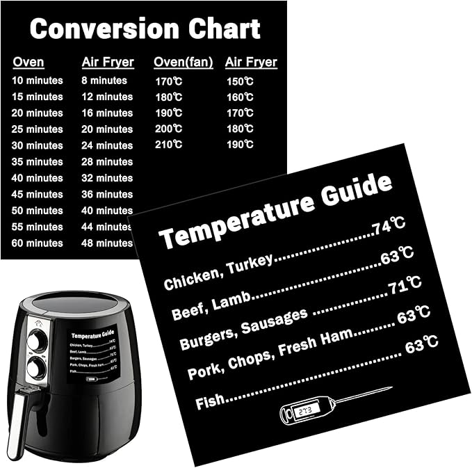 2pcs Air Fryer Cooking Times Chart Sticker,10.5x9.5cm Waterproof Air