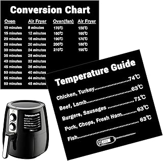 2pcs Air Fryer Cooking Times Chart Sticker,10.5x9.5cm Waterproof Air Fryer Conversion Chart Sticker,Kitchen Fryer Sheet Cooking Frying Time Reference Guide Cookware Accessories,Kitchen Gadget