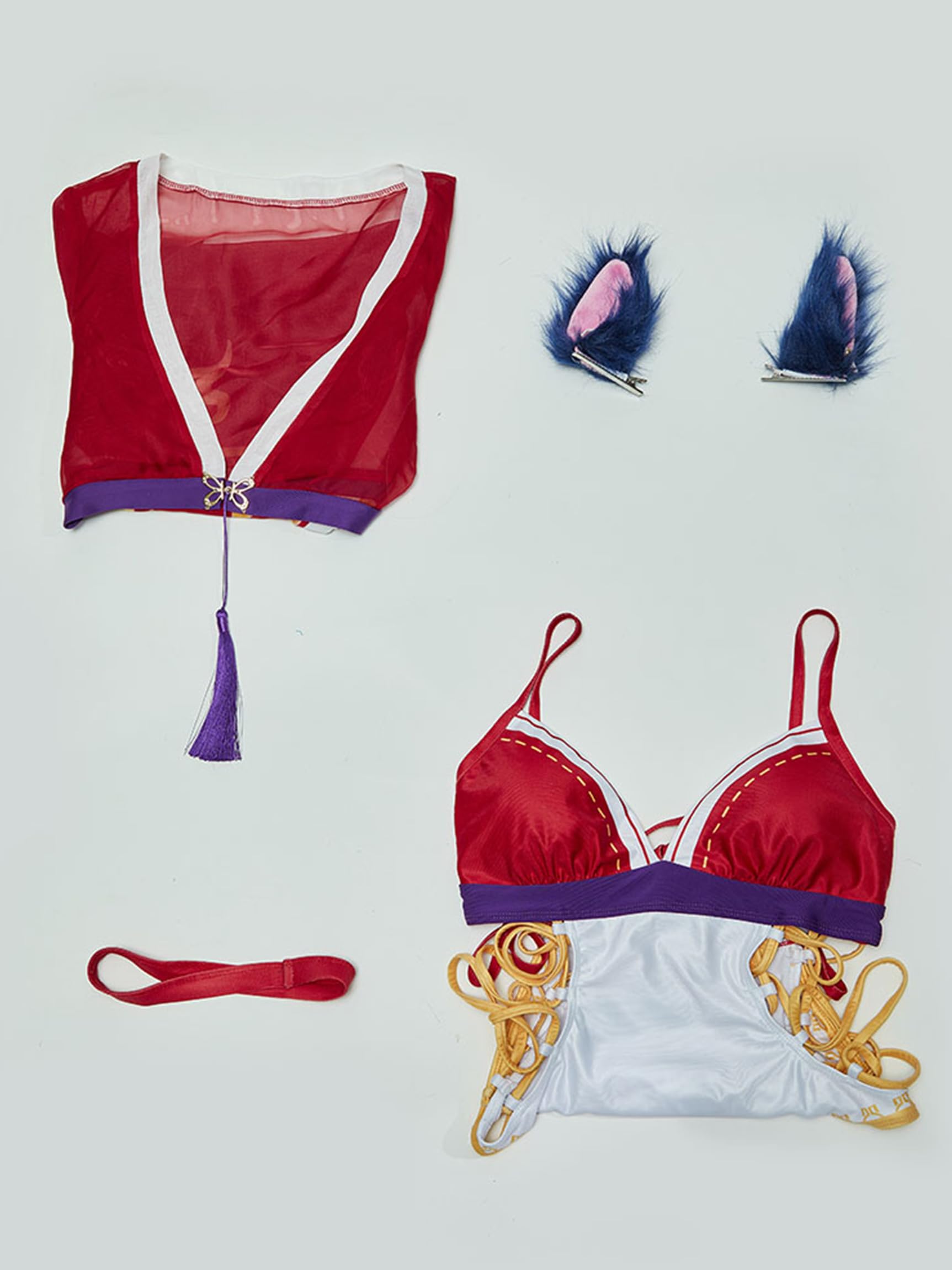 haikyuu Costume intero da donna con spalline incrociate, costume da bagno per cosplay, con copertura in chiffon e orecchie, Rosso, Small