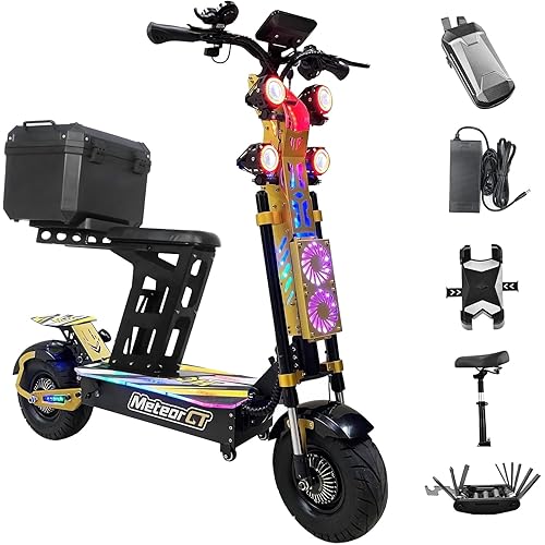 72V 10000W Foldable Dual Motor Electric Scooter for Adults with Seat 68MPH 95-Mile Range 13" Off-Road Tires Hydraulic Brakes LCD Large Screen LG Battery for Commuting/Night Riding