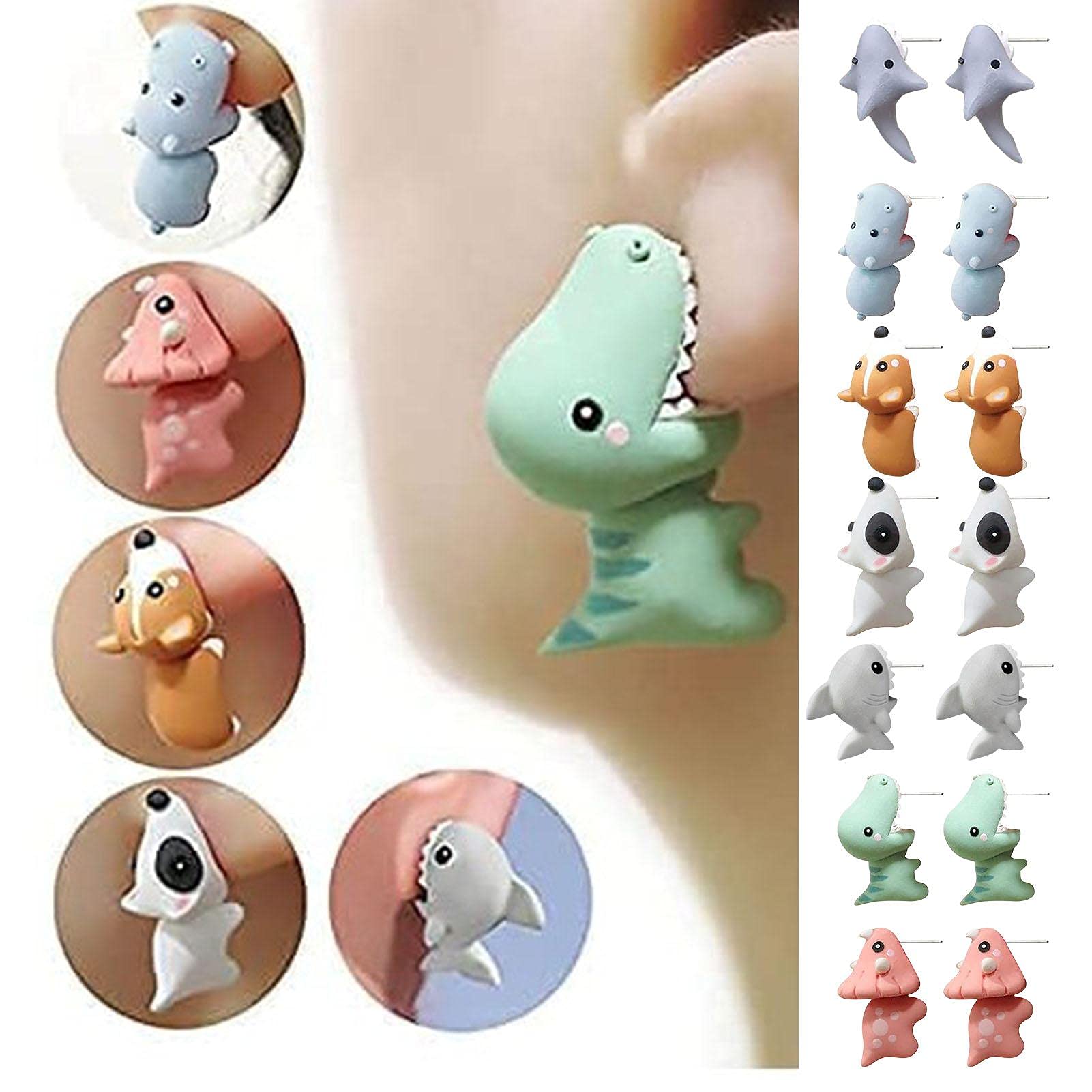 Kath 7PCS Cute Animal Bite Earring, Small and Exquisite 3D Clay Earrings Ear Stud Handmade for Girls Daily Taking Pictures Shopping Animal Piercing Ear Stud Gifts Accessories, Multicolor