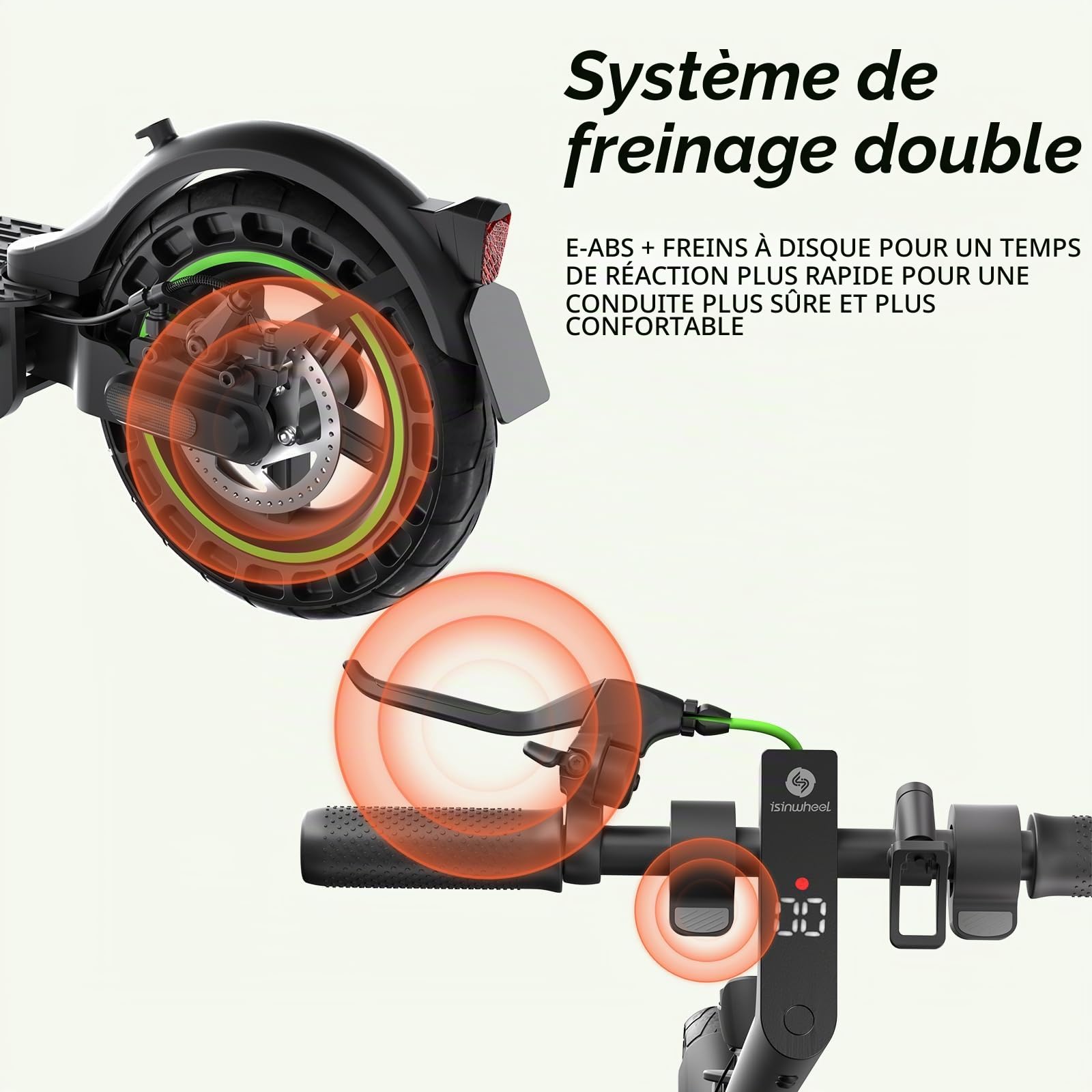 isinwheel S9MAX Trottinette électrique pour Adulte avec autorisation de Circulation routière, Moteur 500 W, Batterie 10,4 Ah jusqu'à 40 km, pneus 10", Amortissement, Application et écran LED, pour
