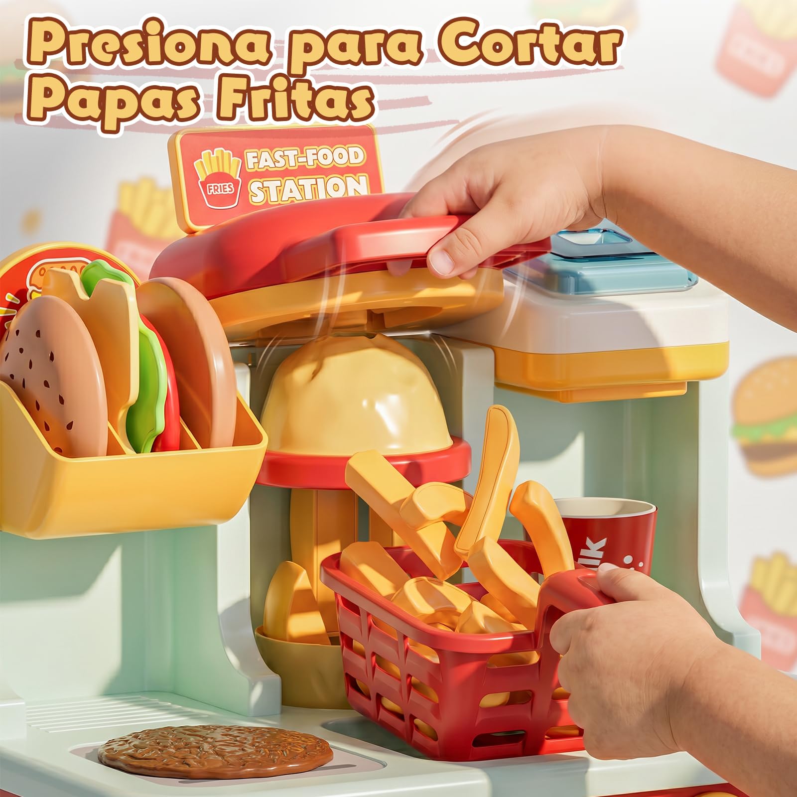 Lehoo Castle Juguete de Comida Hamburguesa, Cocinita Infantil para Cortar, Accesorios y Utensilios de Cocina Juguete, Cozinha Criança para Niñas 3-8 Años
