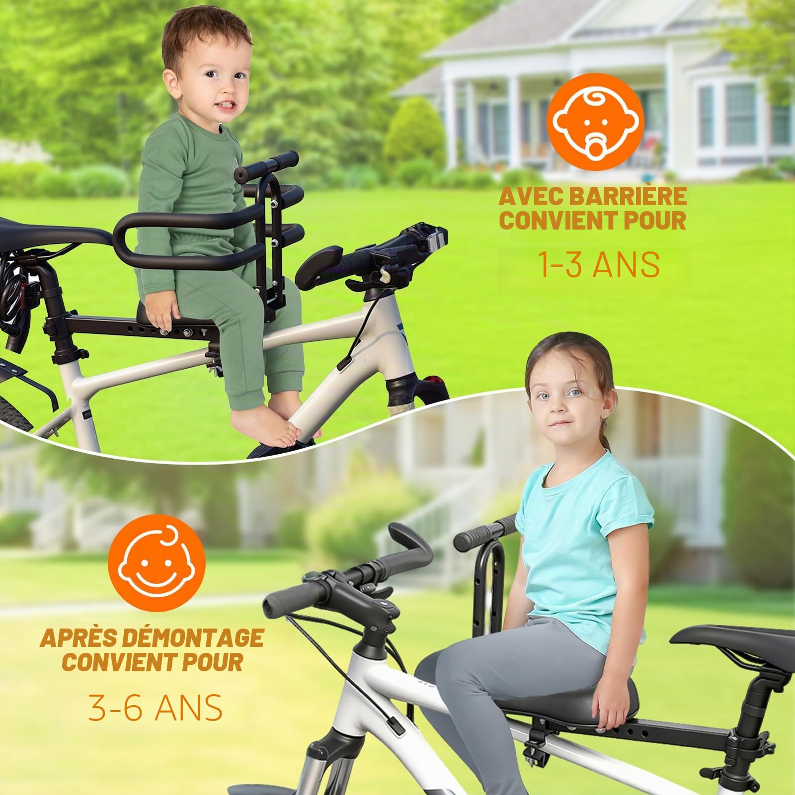 auvstar Siège Vélo Enfant Avant, Selle Avant pour Enfant avec Repose Pieds Pliable, pour Bicyclette VTT Vélo Ville, Siège Enfant Fixation Rapide 1-6 Ans