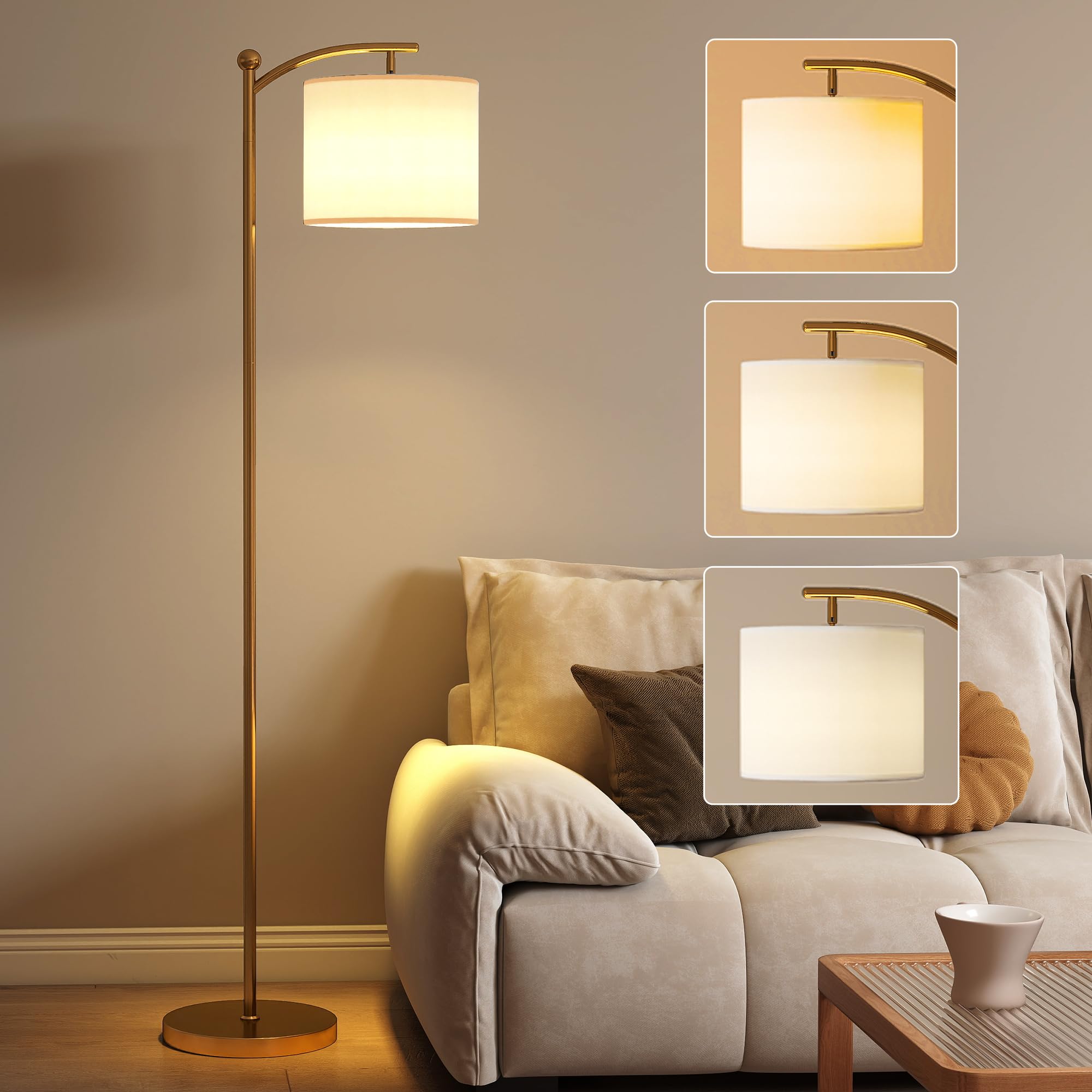 Rackhams Gold Led Floor Lamp With Dimmable Colours Temperature & Brightness, - Tone
