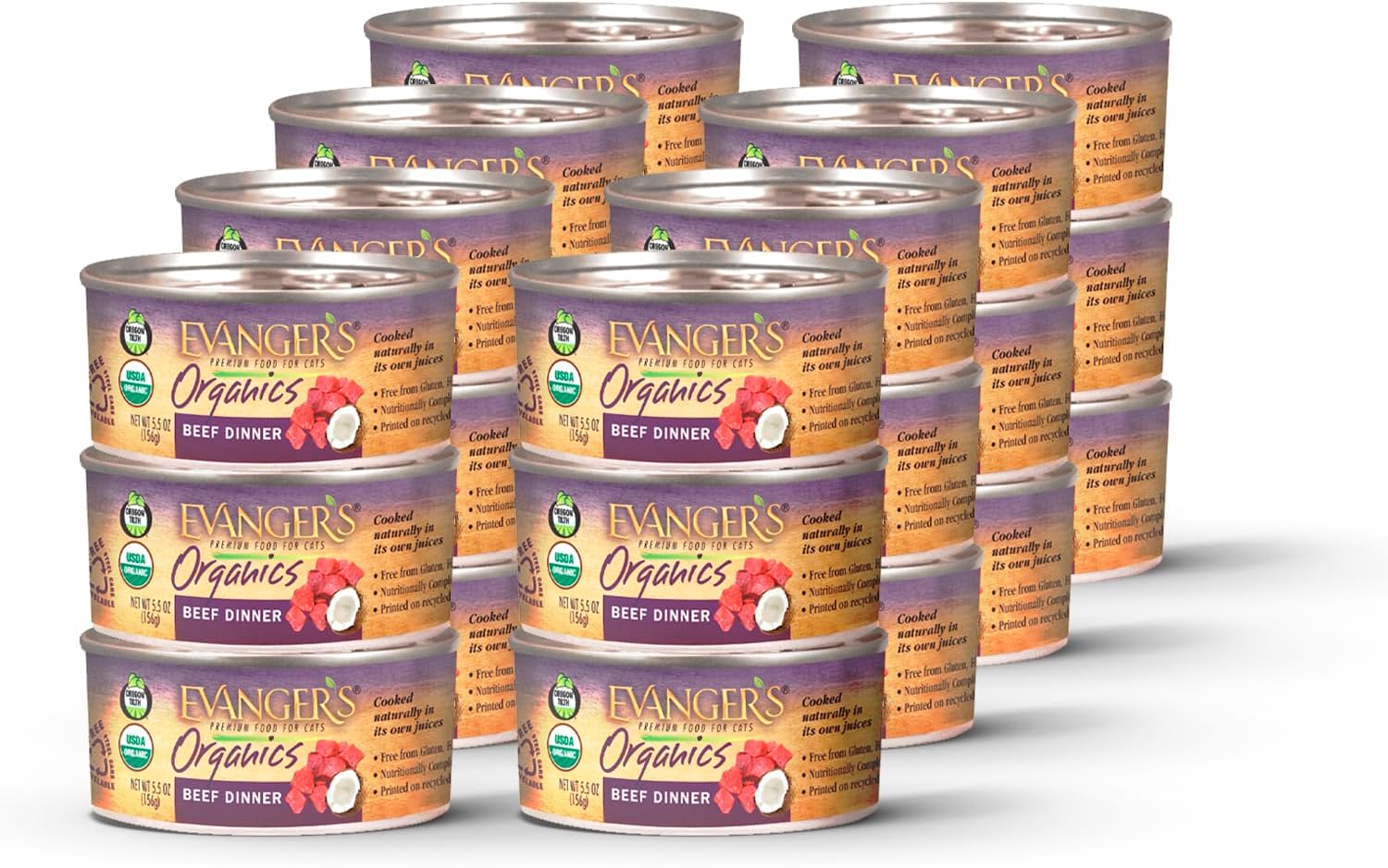 Evanger's Organics Turkey & Butternut Squash Dinner for Cats – 24 Count, 5.5 oz Each – Qualified Organic, Grain Free, Holistic, Nutritionally Balanced, Cooked in Juices