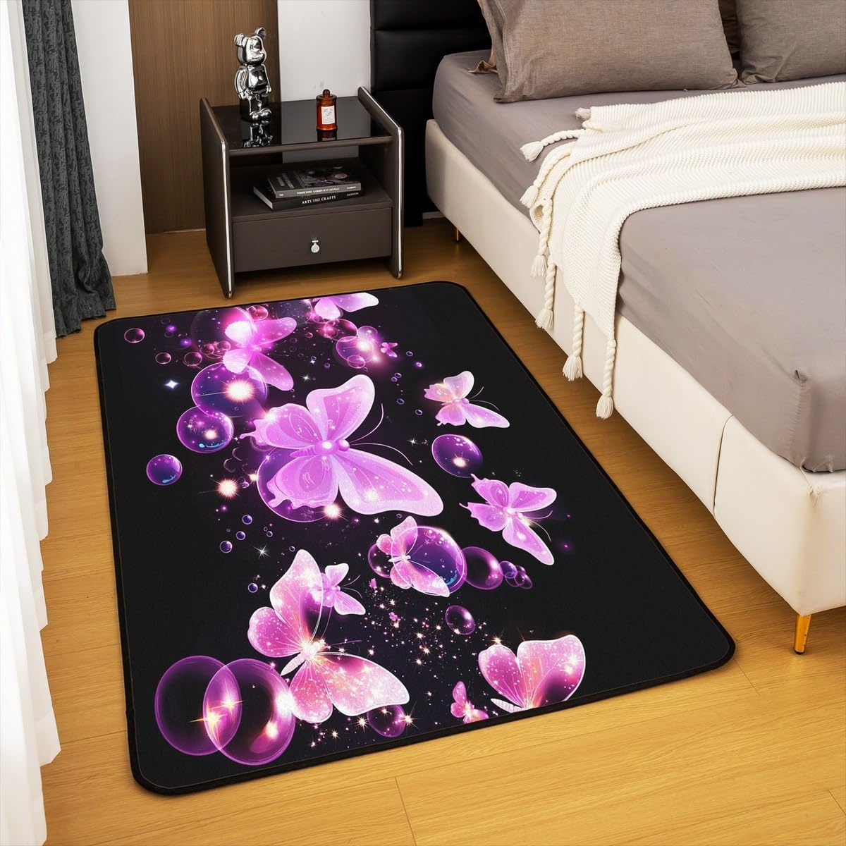 Feelyou Purple Butterfly Area Rug 5x7 Kids Butterflies Print Bubble Living Room Rugs for Bedroom for Boys Girls Teens Girl Butterfly Floral Decorative Carpet Rug Beautiful Butterfly Indoor Floor Mat