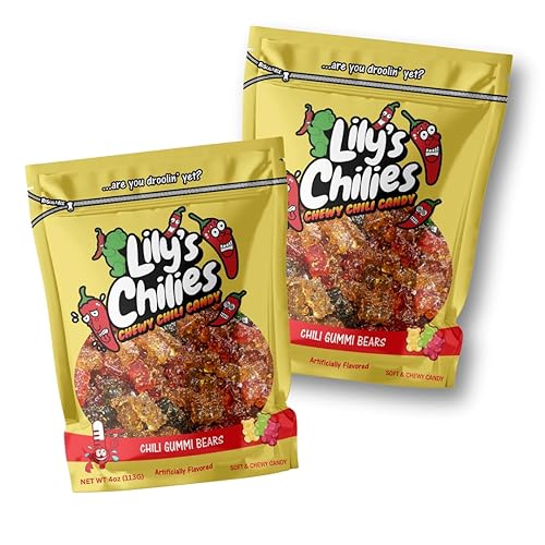 Lilys Chilies, Caramelo masticable agrio y chile (oso de goma de chile), 7.97 onzas (paquete de 1)