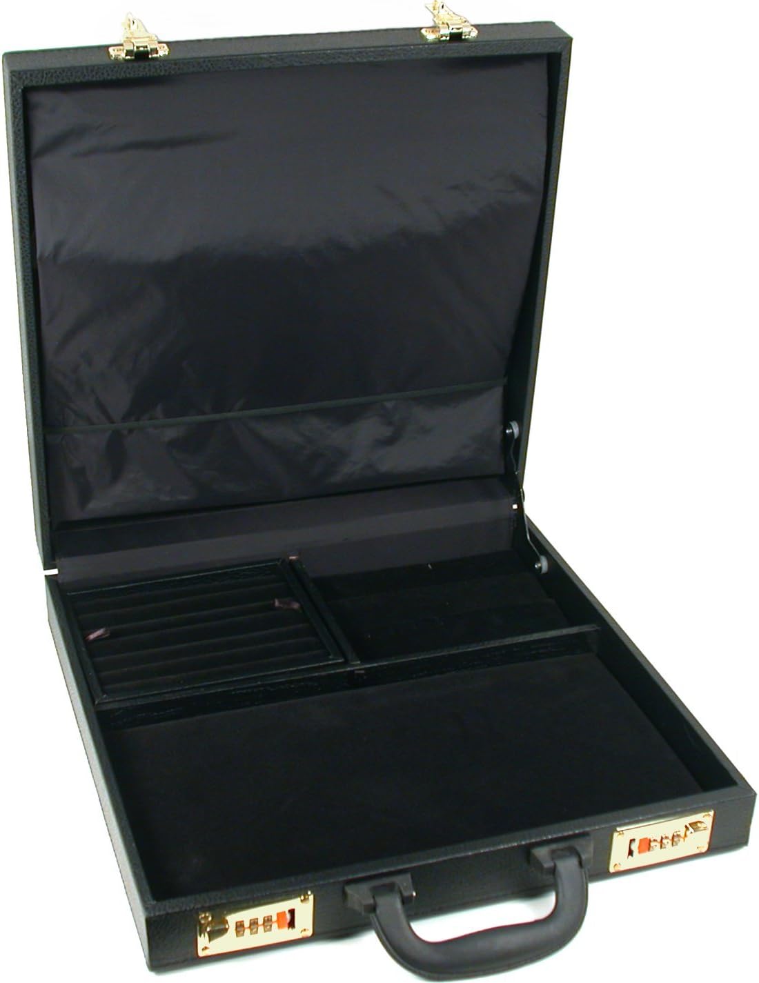 FindingKing Large Black Faux Leather Jewelry Attache Case & Locks New