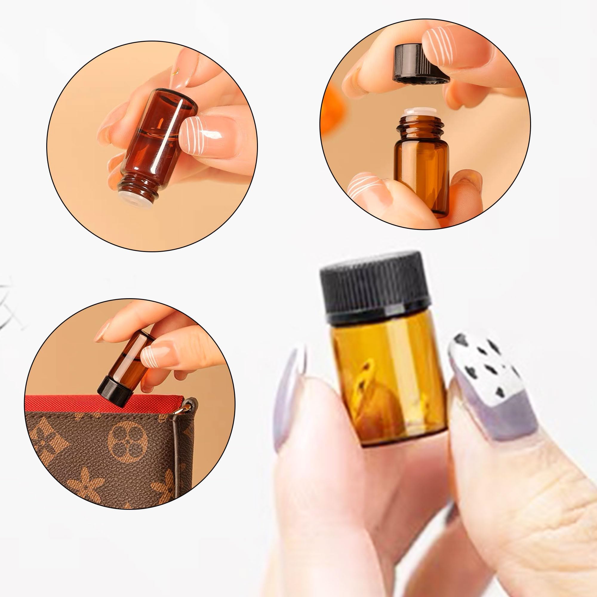 Botellas de cristal ámbar 1 ml mini con pincel y cortador para aceites esenciales