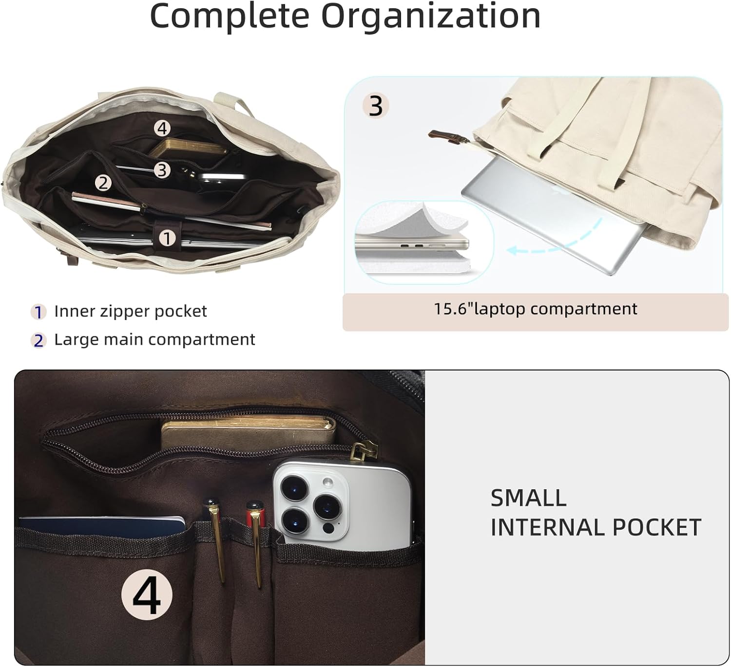 Canvas tote bag tote bag with compartment for commuting, suitable for work, sports,... - Image 6