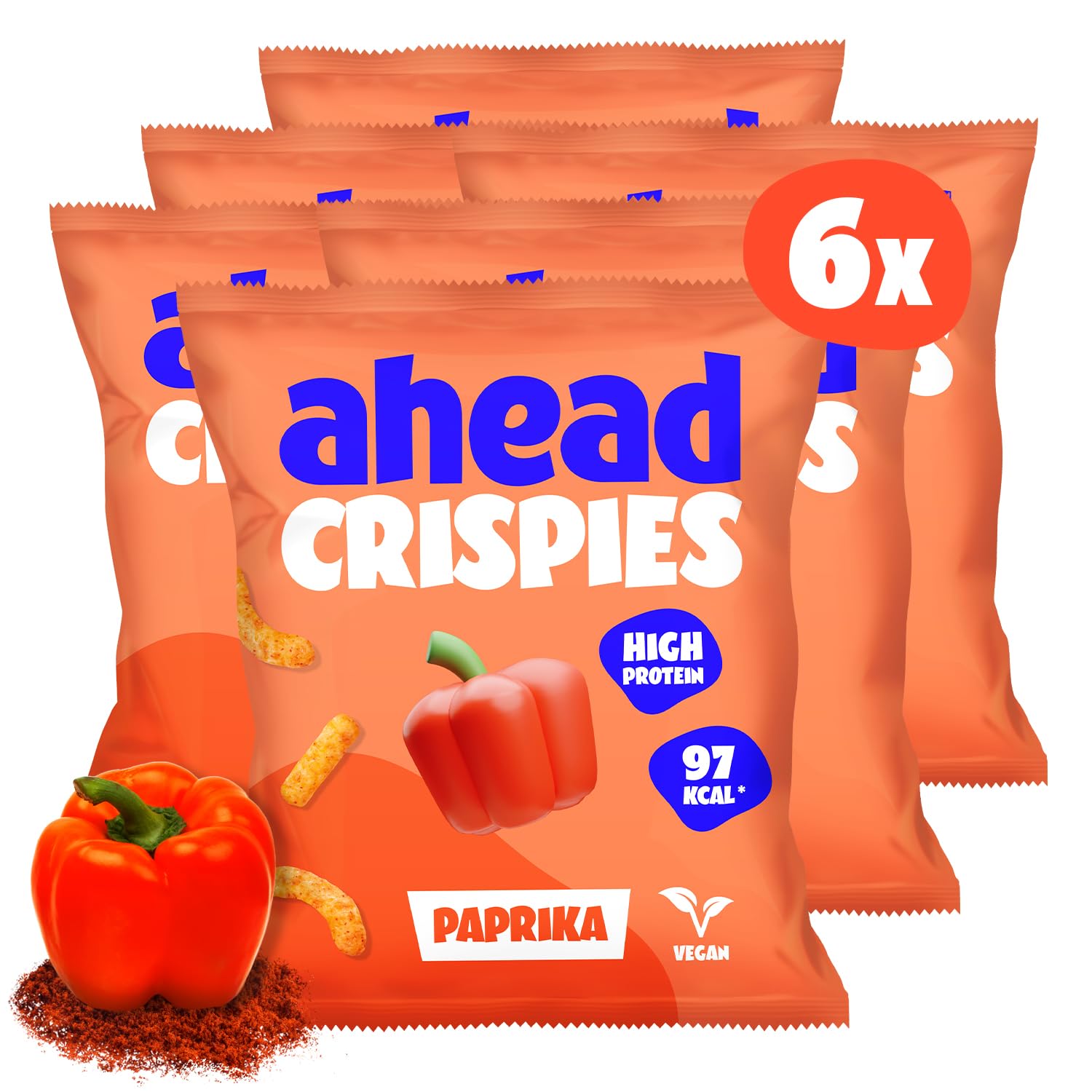 ahead Crispies Paprika | High Protein Chips mit 24% Protein – Low Fat, Vegan, glutenfrei, sojafrei - Leckere gesunde Snacks für deinen Filmeabend oder unterwegs - Ohne Zuckerzusatz & ohne Palmöl