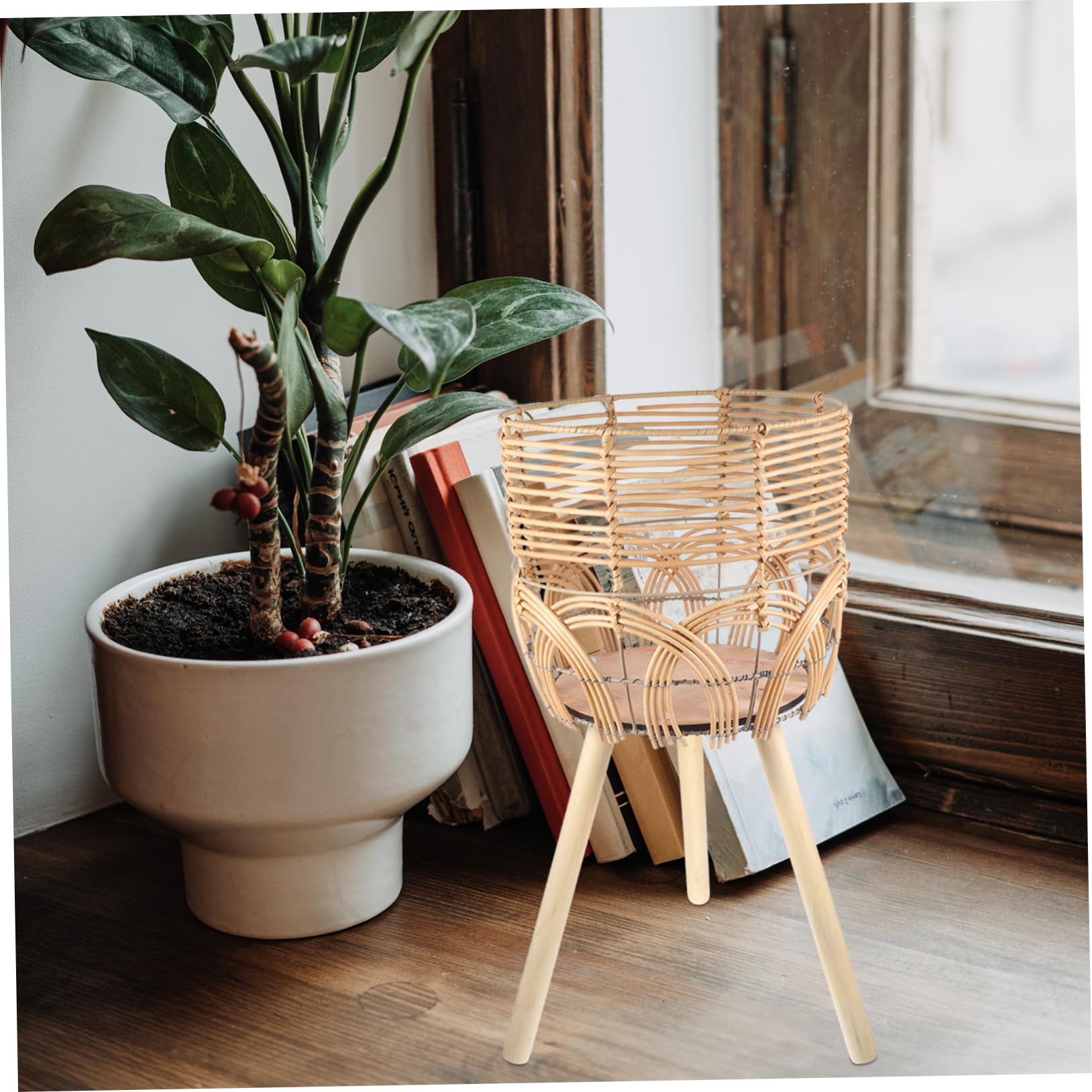 Happyyami Porte-Plantes D'intérieur sur Pied en Bambou Tressé Beige