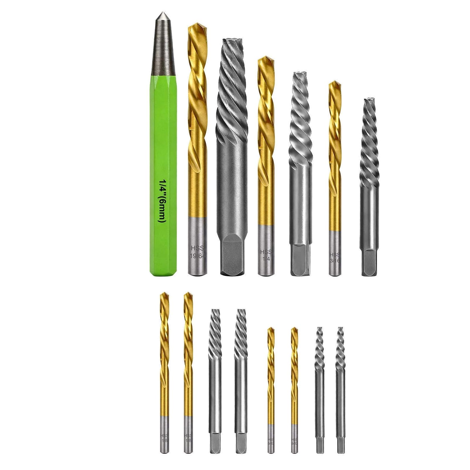 HSS 135° Left-Hand Cobalt Drill Bits & CR-MO Bolt Extractors Kit with Center Punch Fit for Most Electric Drills