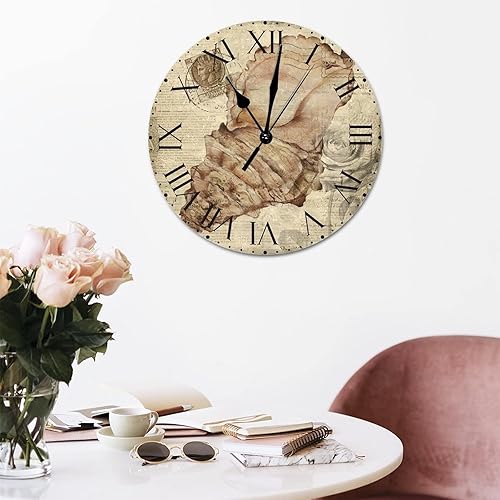 Miniatura 267 de ArogGeld Reloj de pared con diseño de estrella de mar antigua francesa, de cloruro de polivinilo, con números romanos, de 10 pulgadas, funciona