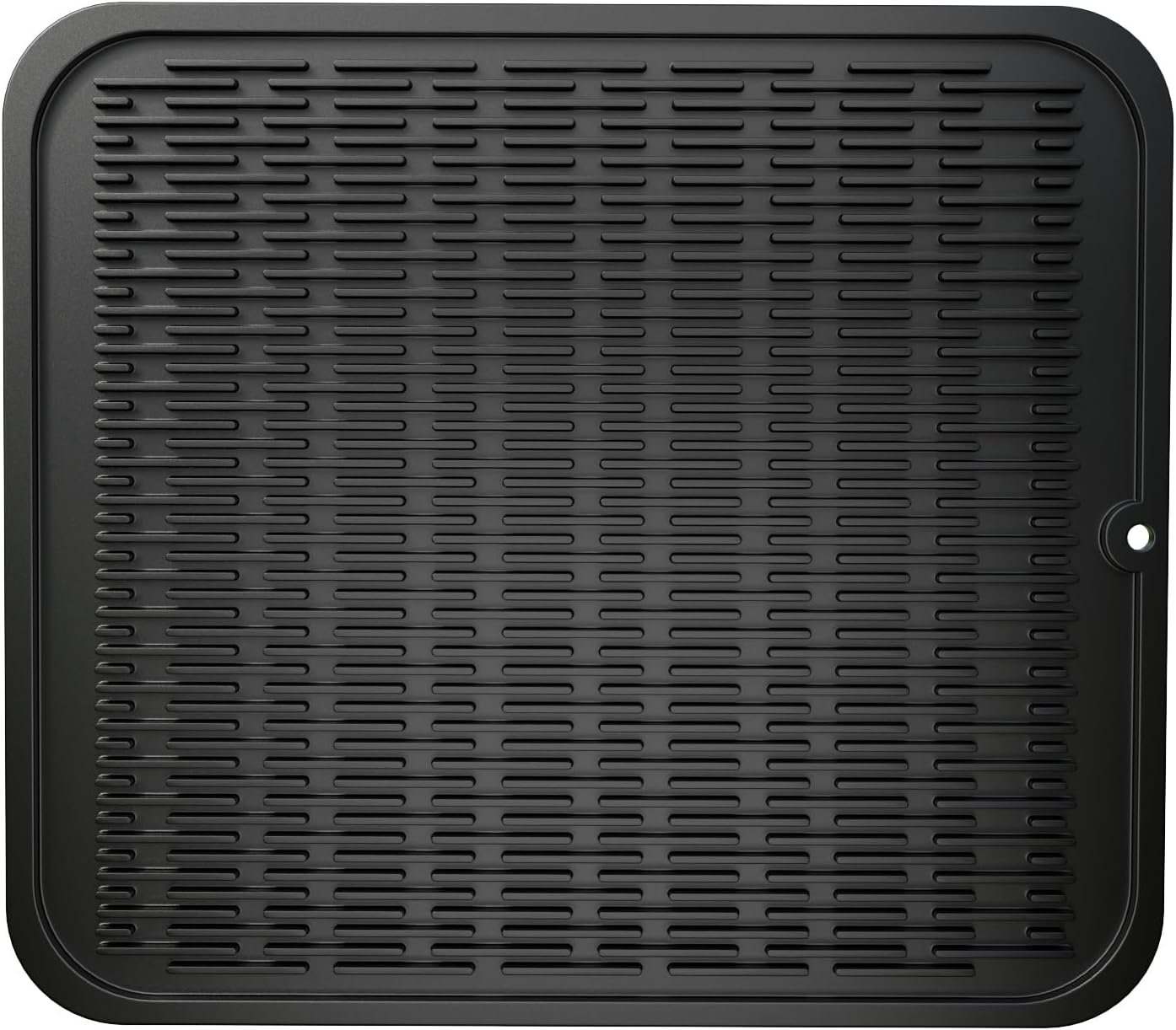 Large Silicone Dish Drying Mat for Kitchen Counter & Sink Mat, Quick Dry Dish Drainer Mat - BPA Free Heat Resistant Non-Slip Dishwasher Safe Countertop Mat - 18"×16" Black