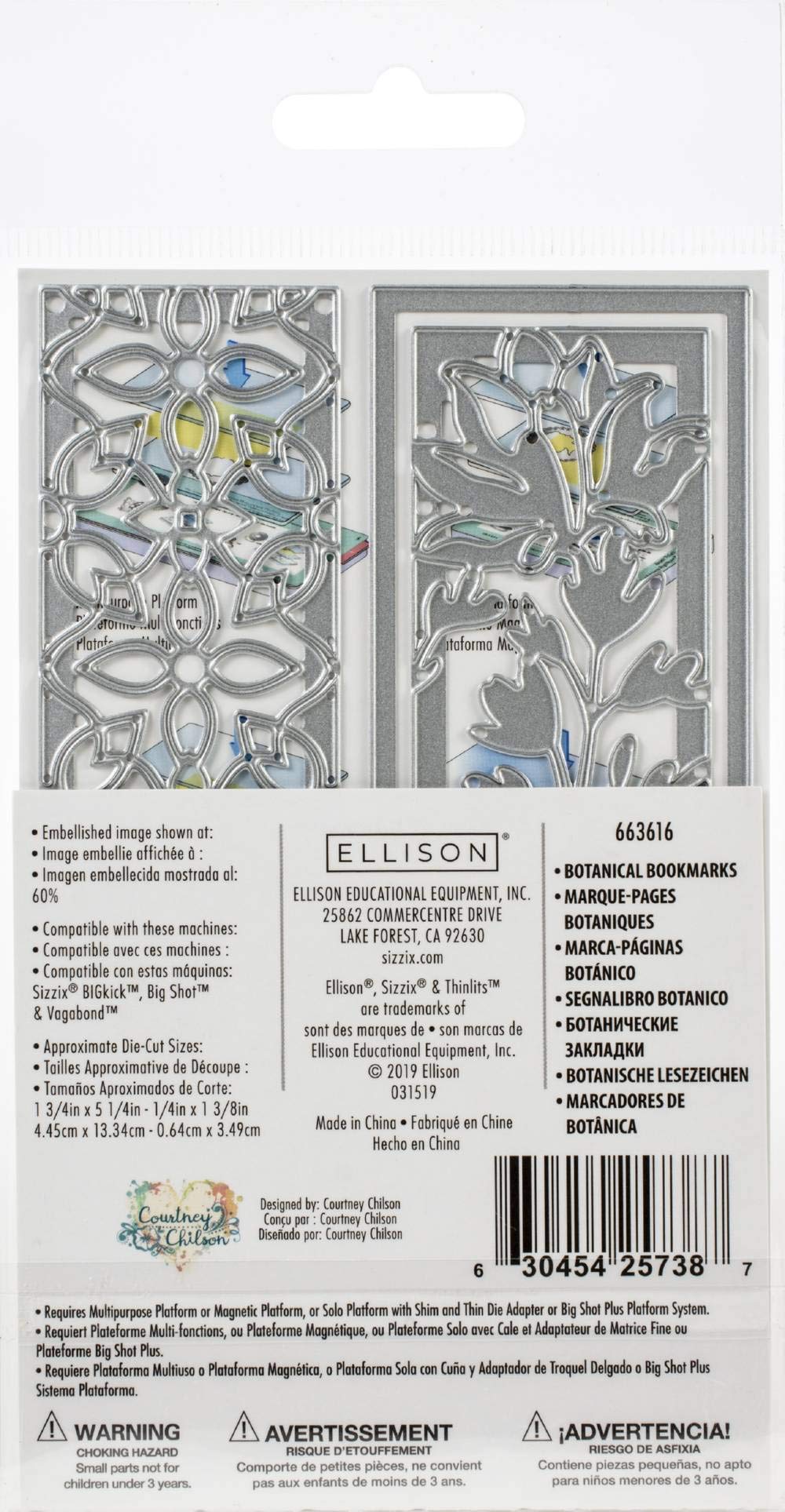 Sizzix Thinlits Die Set 5 Pack Botanical Bookmarks By Courtney Chilson, Multicolor