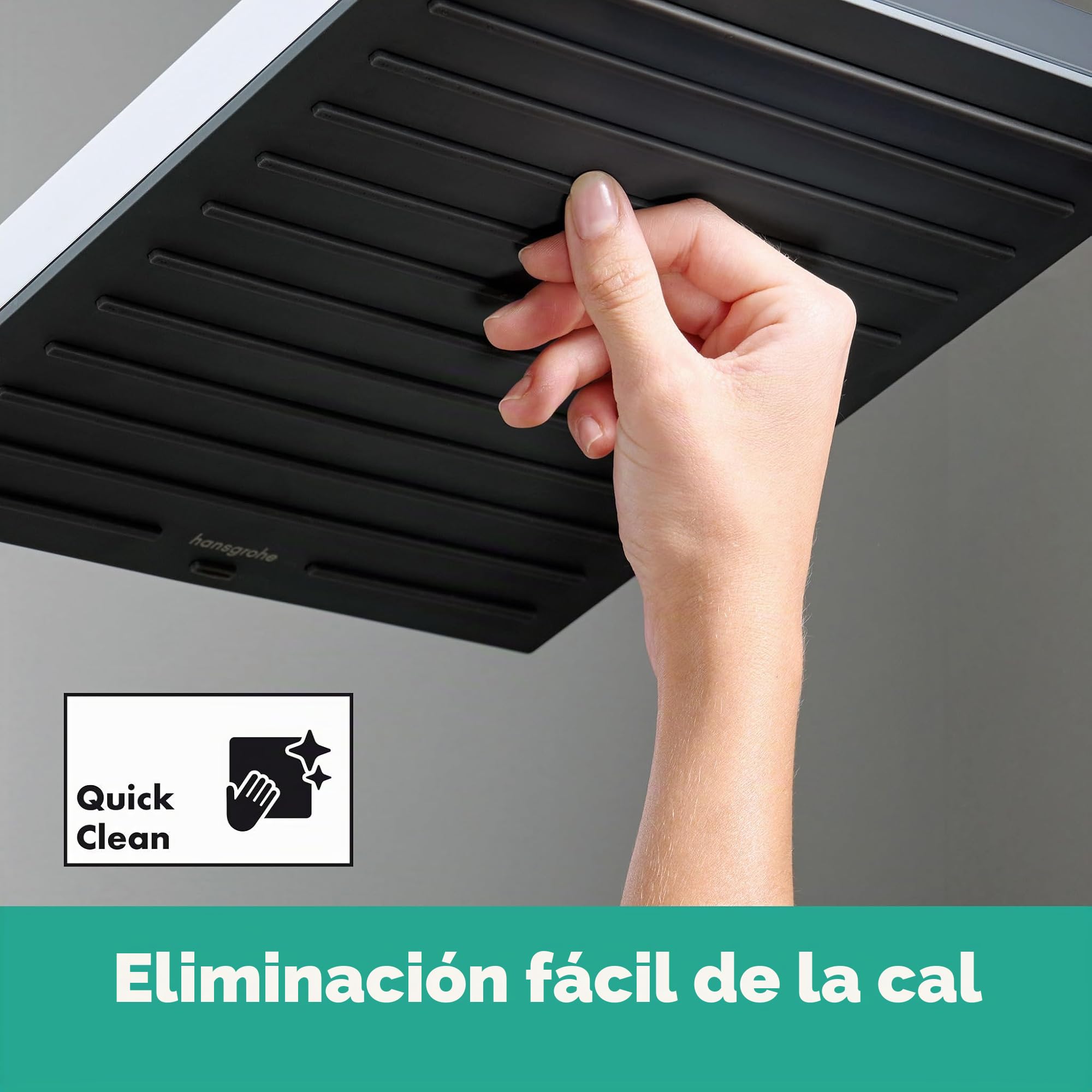 hansgrohe Pulsify E, rociador de ducha, ducha fija rectangular, cabezal de ducha lluvia con 1 tipo de chorro para conexión pared y techo, con sistema antical, cromo