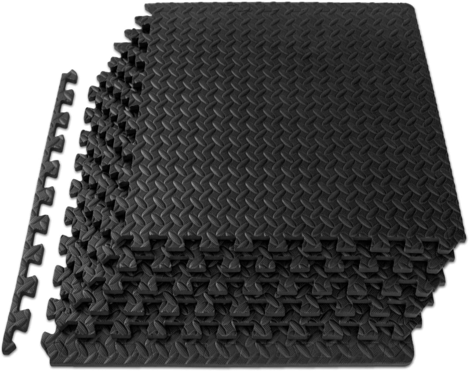 Extra Thick EVA Interlocking Gym Flooring Mats 60x60cm | Non-Slip Soft Foam Exercise Floor Tiles for Home Gym, Yoga, Fitness & Workout Protection (Black, 4 TILES (16 Sq.Ft))
