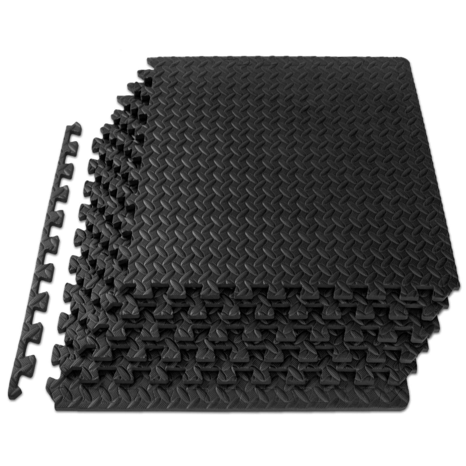 Extra Thick EVA Interlocking Gym Flooring Mats 60x60cm | Non-Slip Soft Foam Exercise Floor Tiles for Home Gym, Yoga, Fitness & Workout Protection (Black, 4 TILES (16 Sq.Ft))
