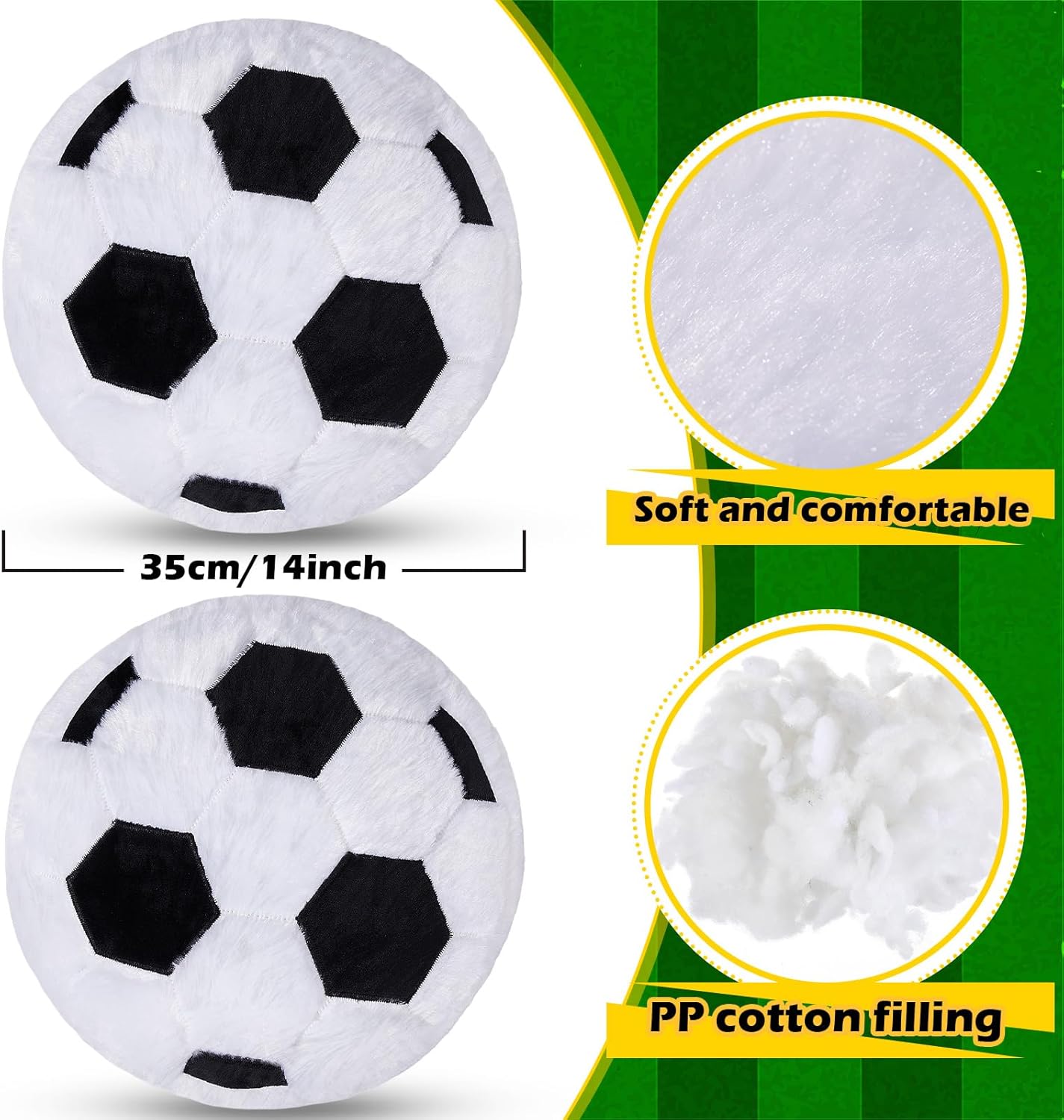 Nuanchu 3 Pcs Soccer Plush Pillows and Soccer Rug for Boys Room Decor Fluffy Soft Stuffed Sports Throw Pillows Round Mat Carpet Area Rug Sofa Cushion for Bedroom Decor