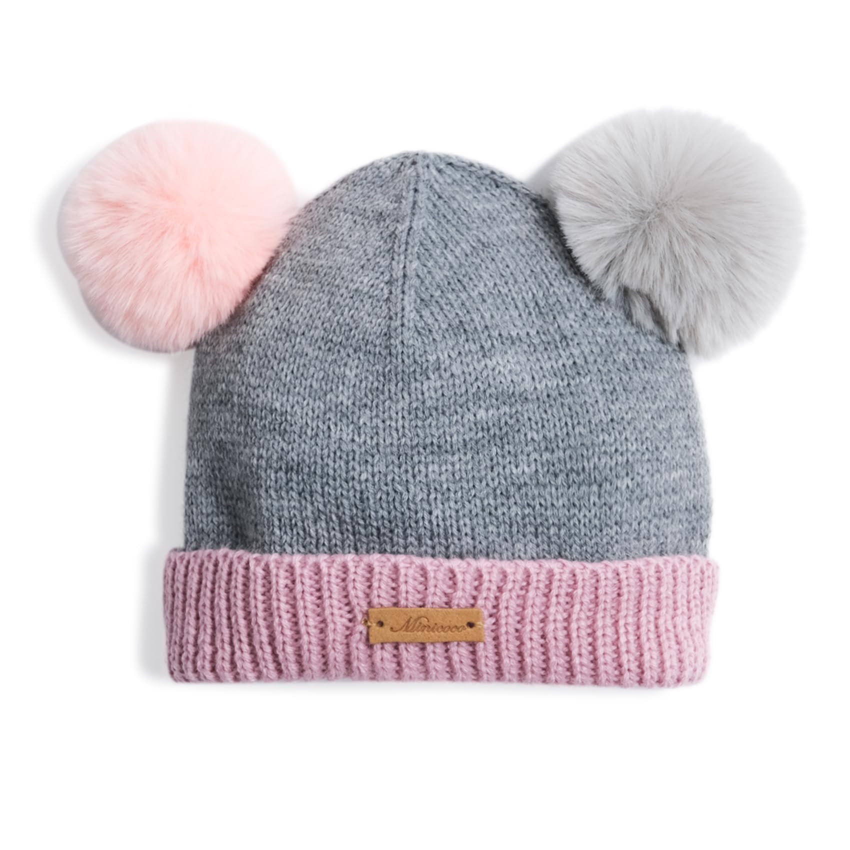 MinicocoToddler Knitted Pom Beanies Baby Boys Girls Hat Soft Warm Cute Cable Beanies Kids Knit Hats