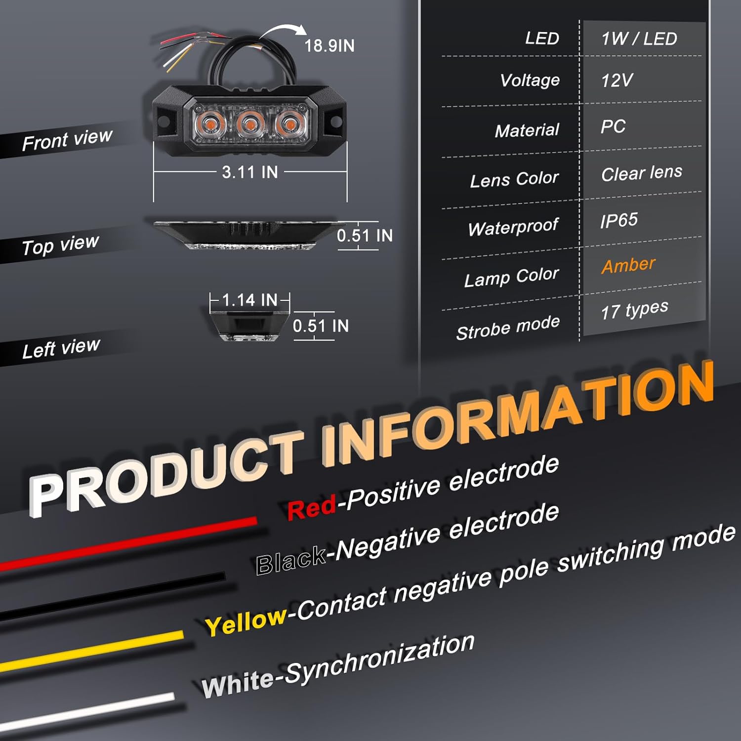 4PCS 3 LED Strobe Lights Surface Mount Flashing Emergency Warning Amber Strobe Lights for Trucks Vehicles Sync Featur Ultra Slim Grille Hazard Caution Lights for Trucks Cars Vehicles ATV RV