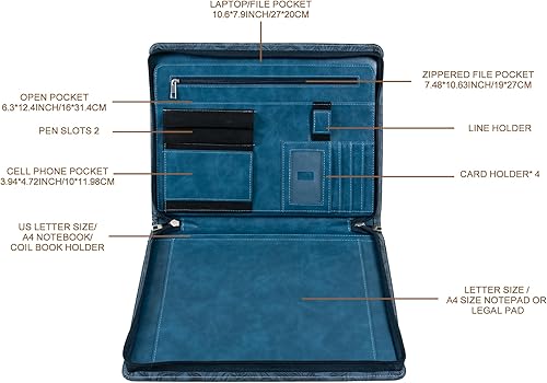 Miniatura 8 de AZXCG Portafolio de cuero en relieve para mujer, organizador profesional de negocios con soporte para bloc de notas A4, carpeta de cartera con