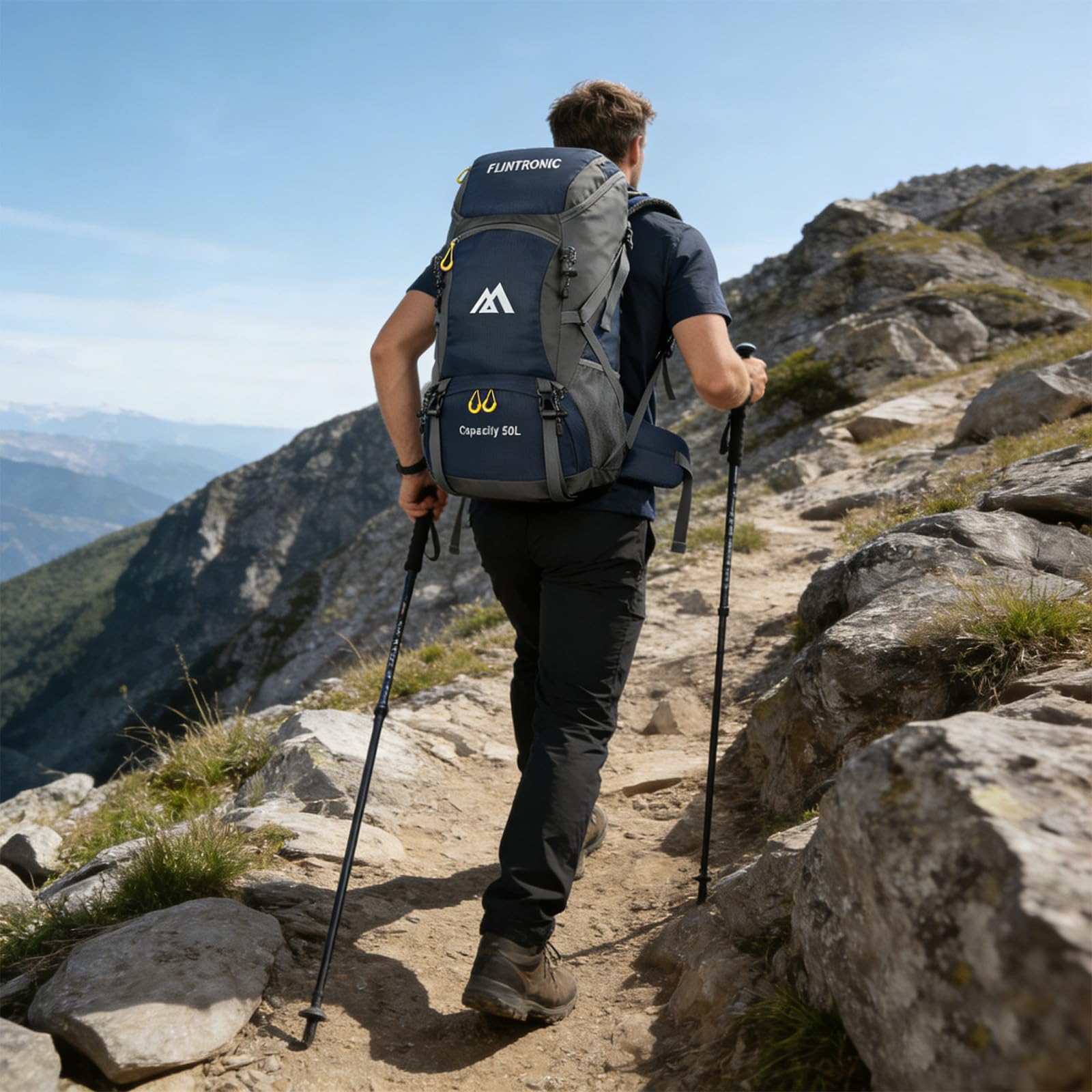 flintronic Plecak turystyczny dla mężczyzn i kobiet, 50 l, plecak outdoorowy, plecak trekkingowy, lekki, wodoszczelny, na podróż, sport, wędrówki, wspinaczkę górską, kemping, niebieski