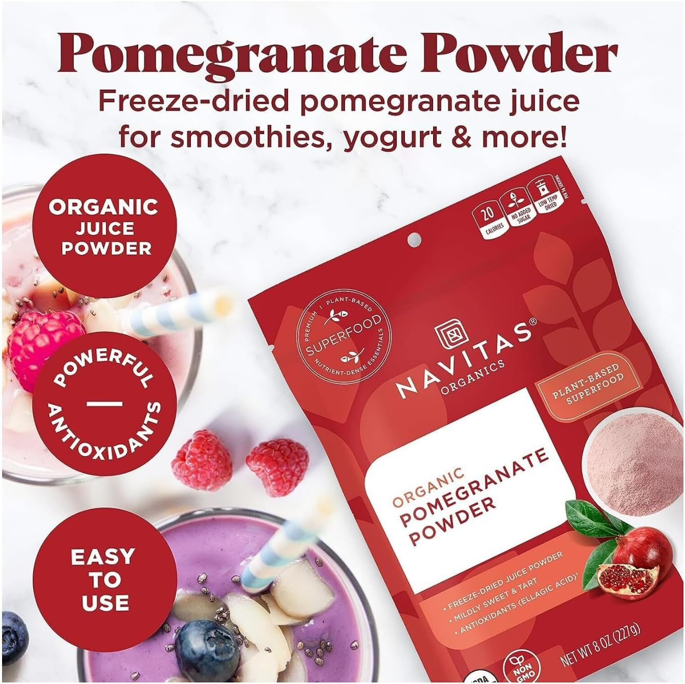 Navitas Naturals - Pomegranate Power Organic Freeze Dried Pomegramate Powder - 8 oz. ( 2-Pack)