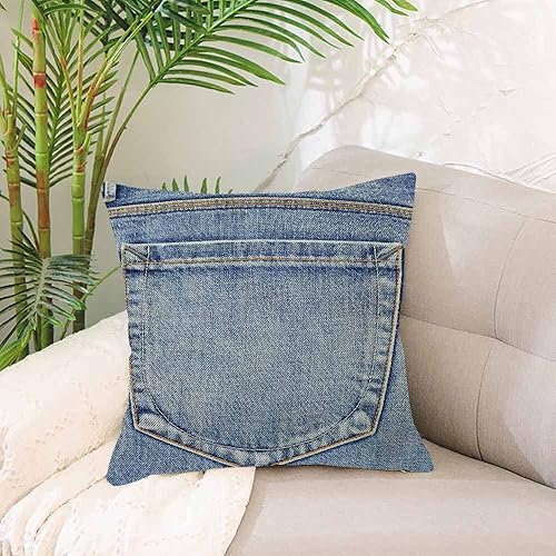 Miniatura 4 de IBILIU Fundas de almohada azul país bolsillo trasero vacío de jeans Denim Western Funda de almohada decoración del hogar funda de almohada 18 x 18