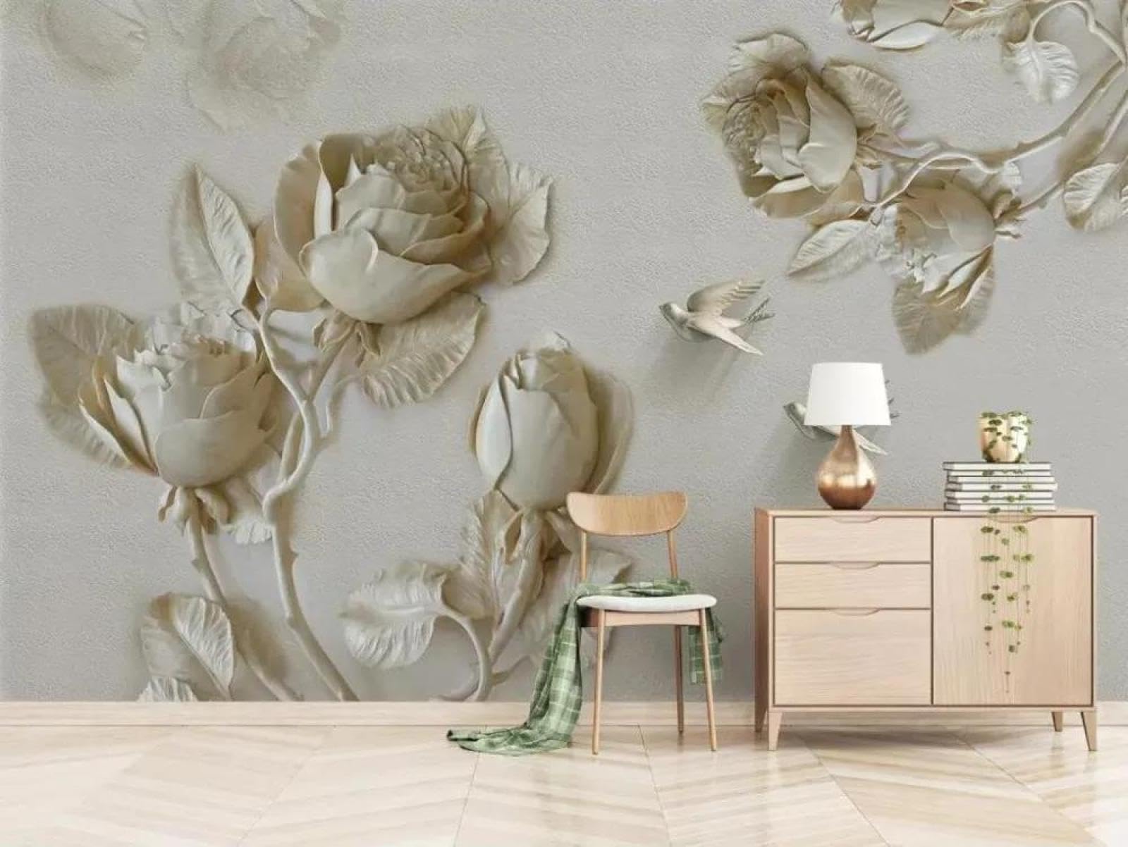 Papier peint 3d fleurs oiseaux salon chambre décoration murale intissé ILIYA