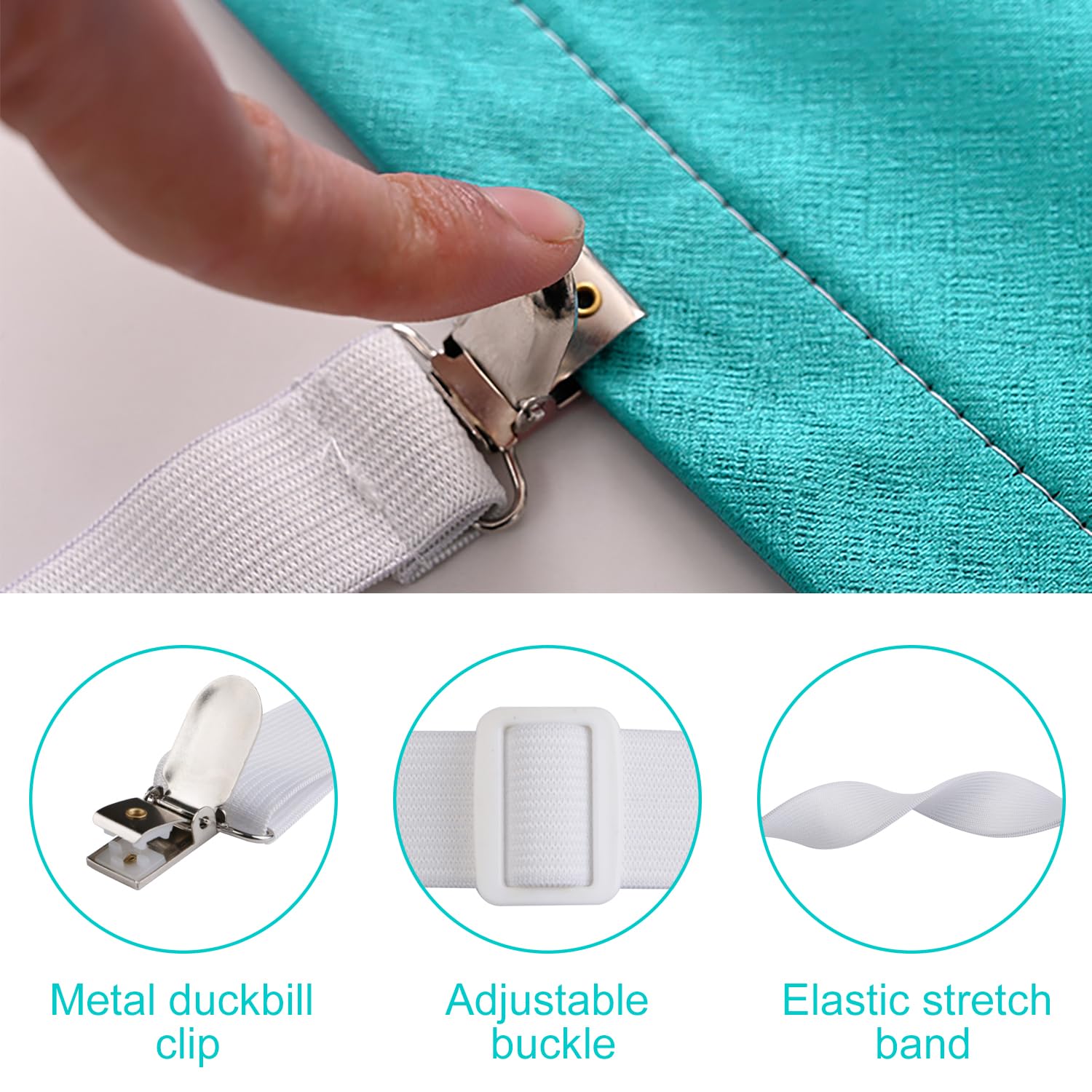 iCovalescent 8 Pezzi Elastici per Lenzuola(30cm-130cm), Clip Lenzuola Bretelle Regolabili Elastici per Materasso, ASSE da Stiro O Divano ECC(Bianco)
