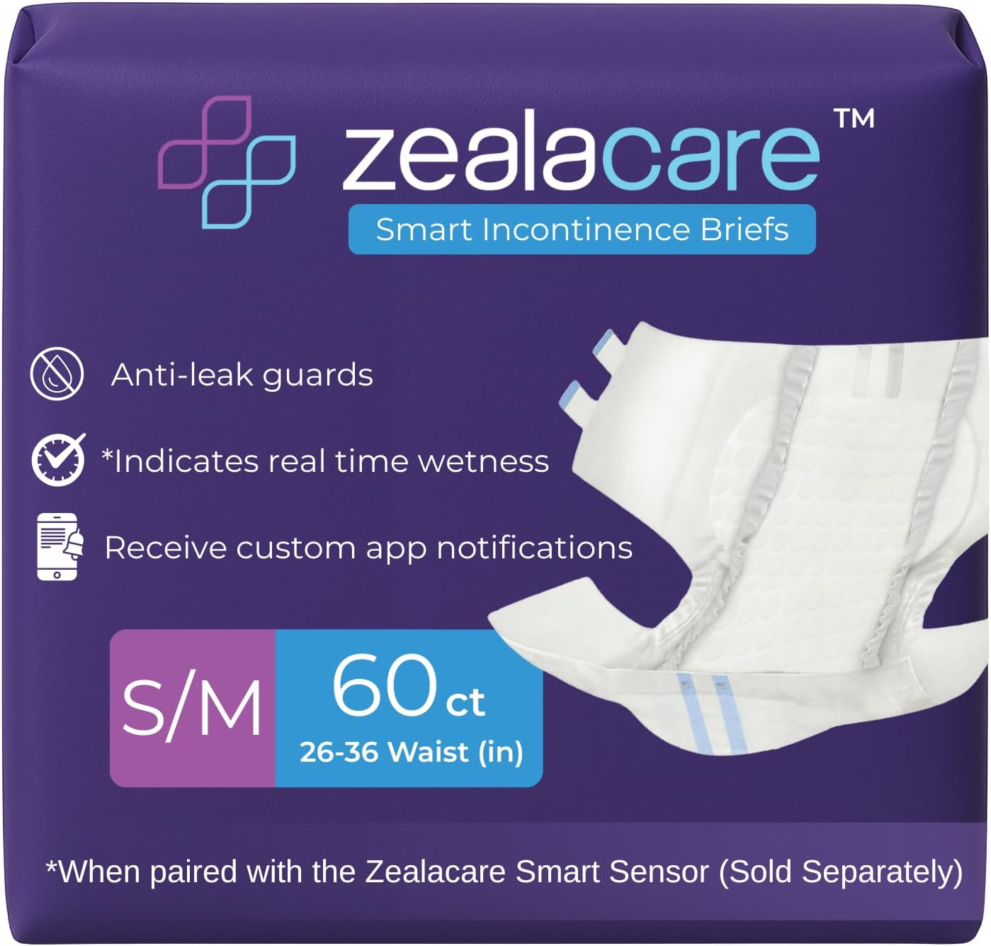 Smart Incontinence Briefs – Disposable Adult Diapers with Built-in Sensor Strips for Real-Time Moisture Detection (Sensor Sold Separately) Overnight Protection (Small/Medium, 60, Count)