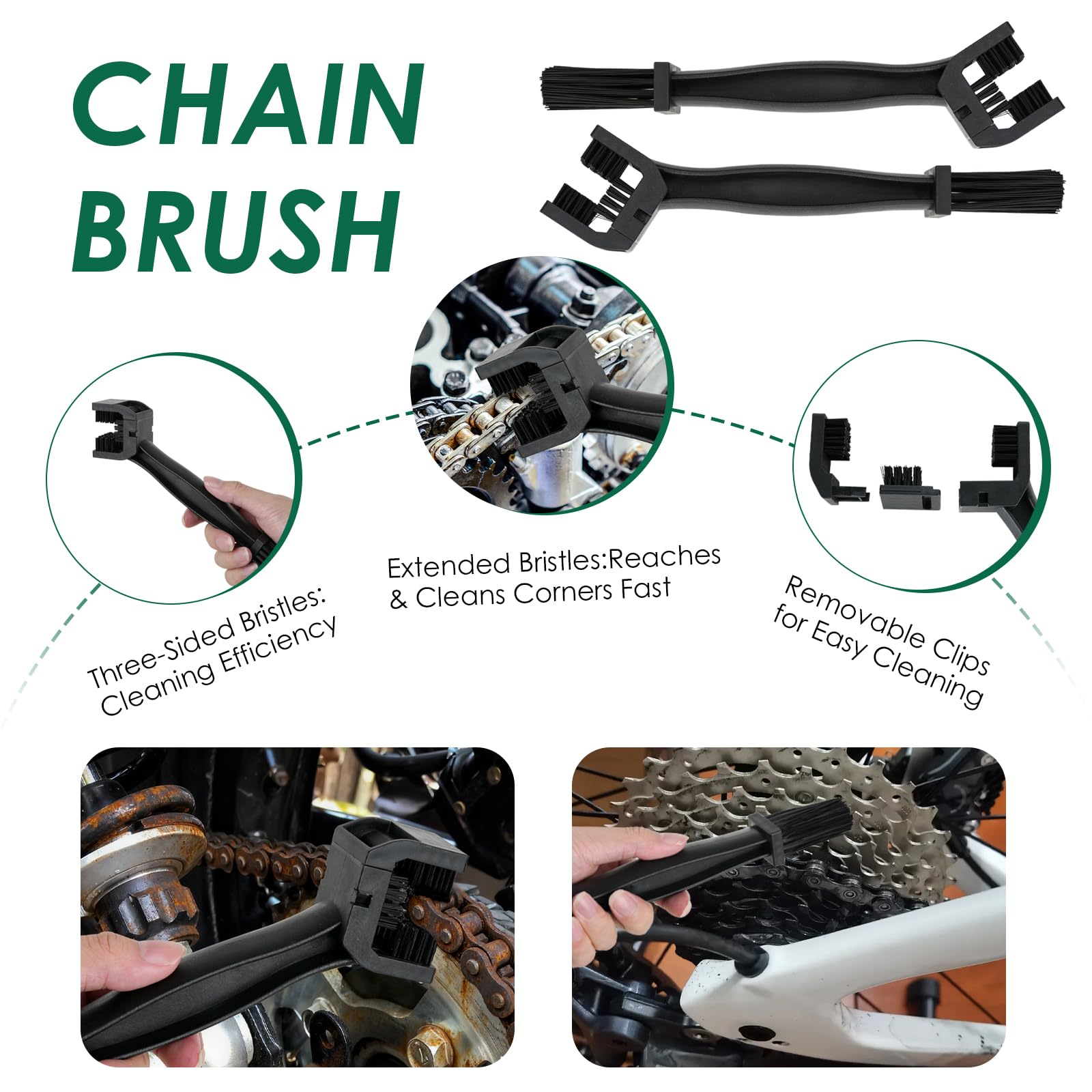 Paquete de 9 kits de limpieza de motocicleta, kit de detalles de motocicleta con cadena, rueda, llanta, cepillo de neumáticos, esponja, guante de lavado, cepillo de detalles, herramienta de