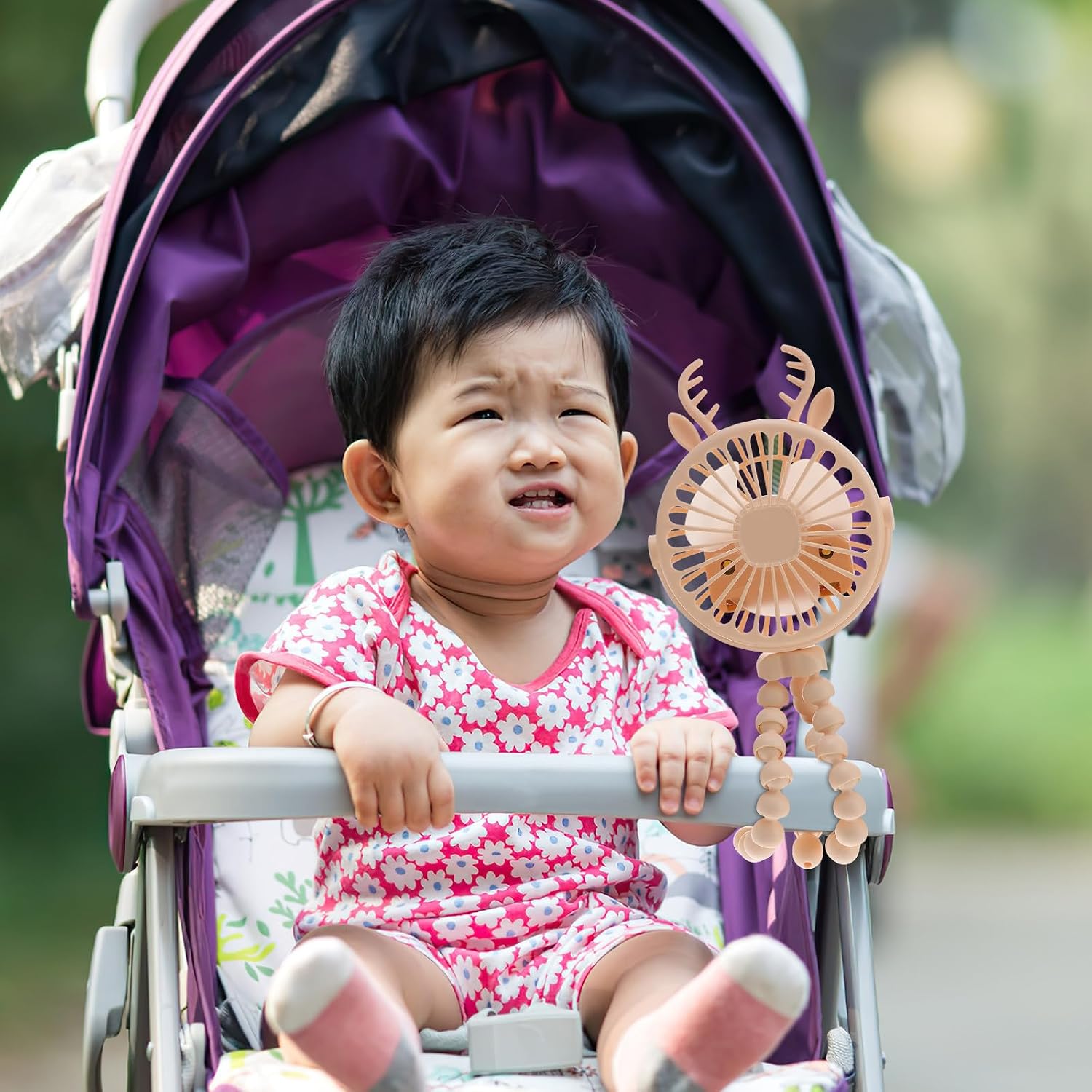 GANAZONO Portable Stroller Fan with Adjustable Head and USB Charging, Quiet Handheld Fan for Travel and Zoo Use, 600mah Battery, Yellow Abs and Silicone Material