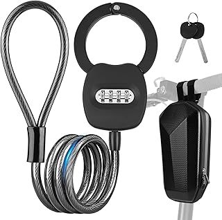 GuKKK E Scooter Schloss mit Zahlencode,164CM Schloss für E Scooter, Handschellenschloss mit 2 Reset Schlüssel,12MM Kabelschloss Hohe Sicherheit Mit 4L Wasserdicht Aufhängetasche für Scooter Roller
