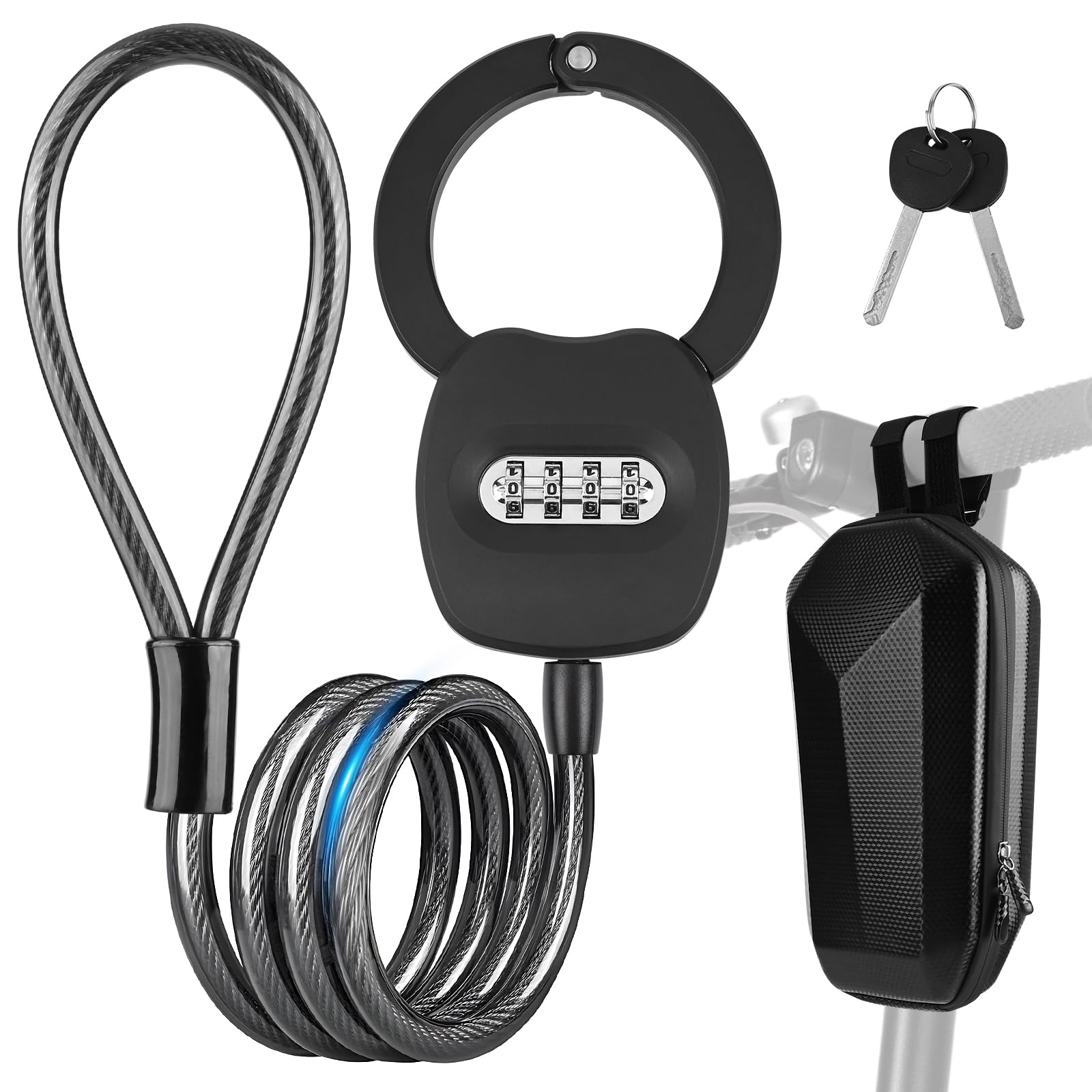 GuKKK Candado Patinete Electrico con 4 códigos,Cadena Antirrobo de 164 cm con 4L Bolsa Impermeable,Cerradura de Esposas con llave, Catena Bbicicletta Antifurto,Ideal para Scooters