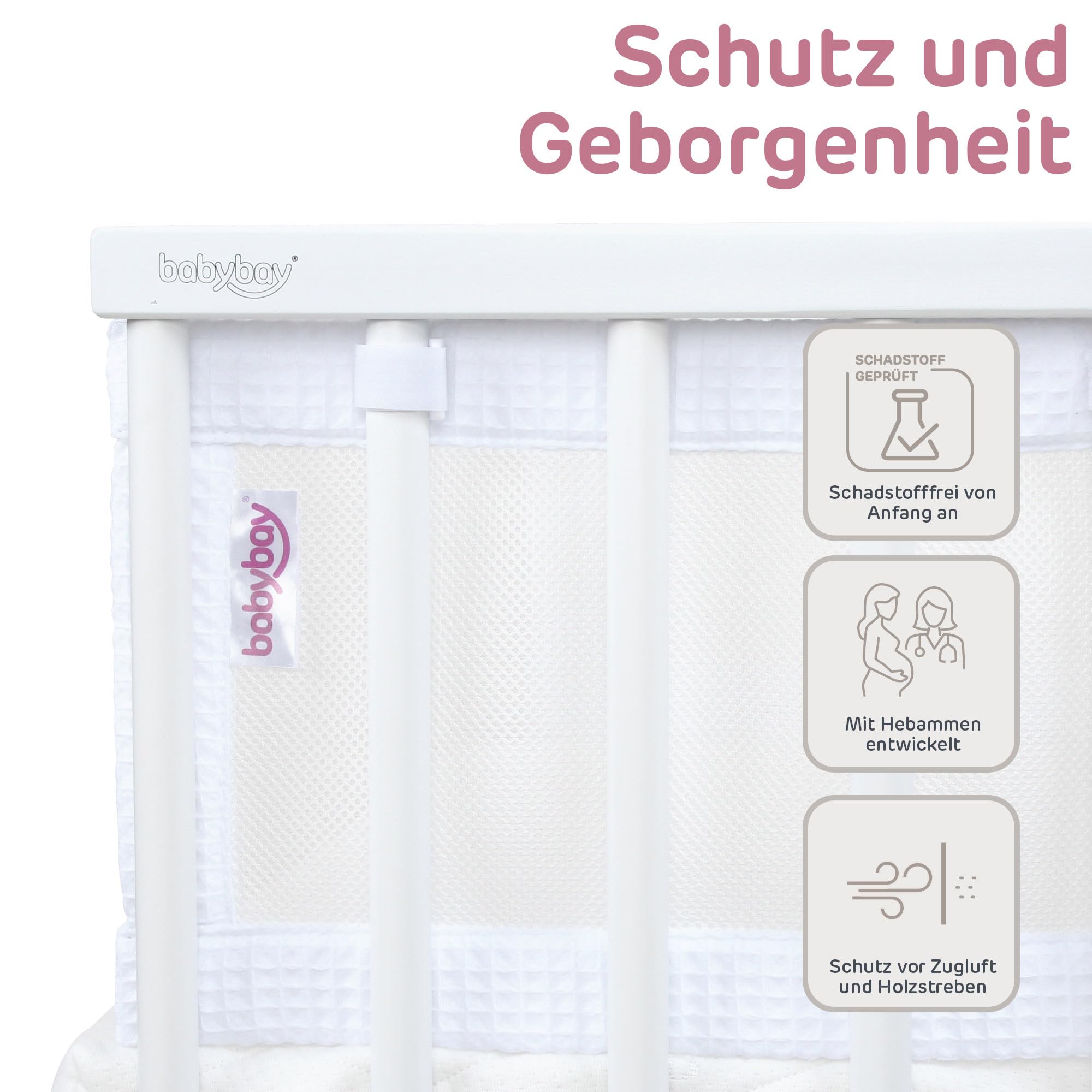 babybay Paracolpi 3D in rete piqué a nido d'ape, adatto per modello Boxspring XXL, bianco